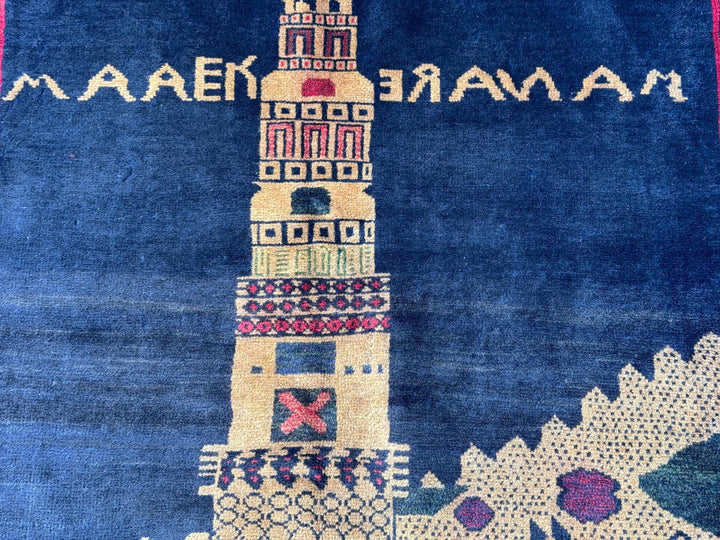 3x5 (91x152) Handmade Vintage Afghan Baluch Rug | Midnight Navy Blue Beige Sand Caramel Tan Brown Rust Orange Brick Crimson Red Forest Green