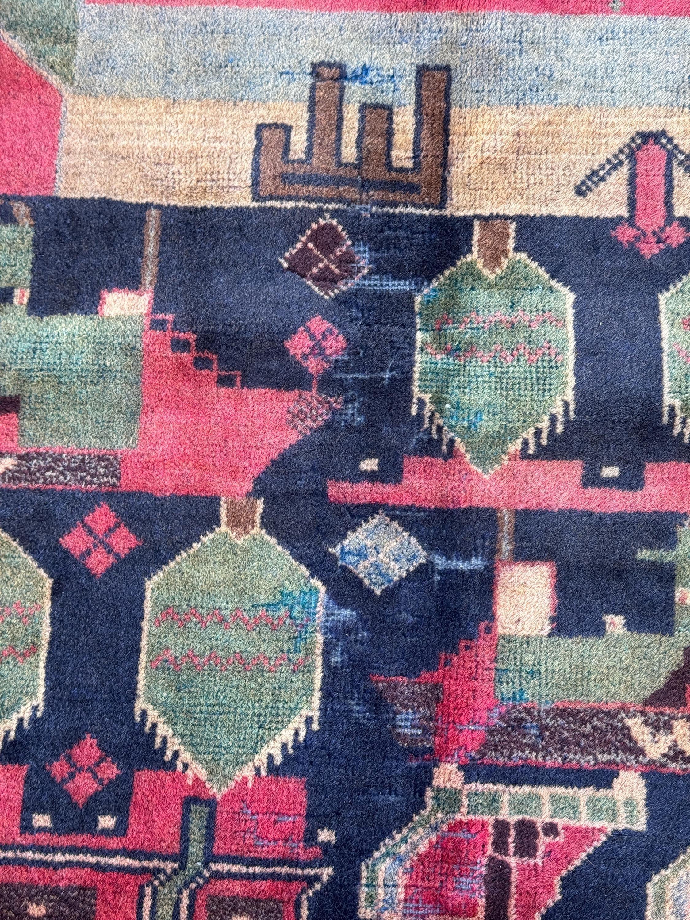 3x5 (91x152) Handmade Vintage Afghan Baluch Rug | Brick Red Midnight Blue Sage Green Black Maroon Peach Saffron Beige Tan Caramel Brown Grey