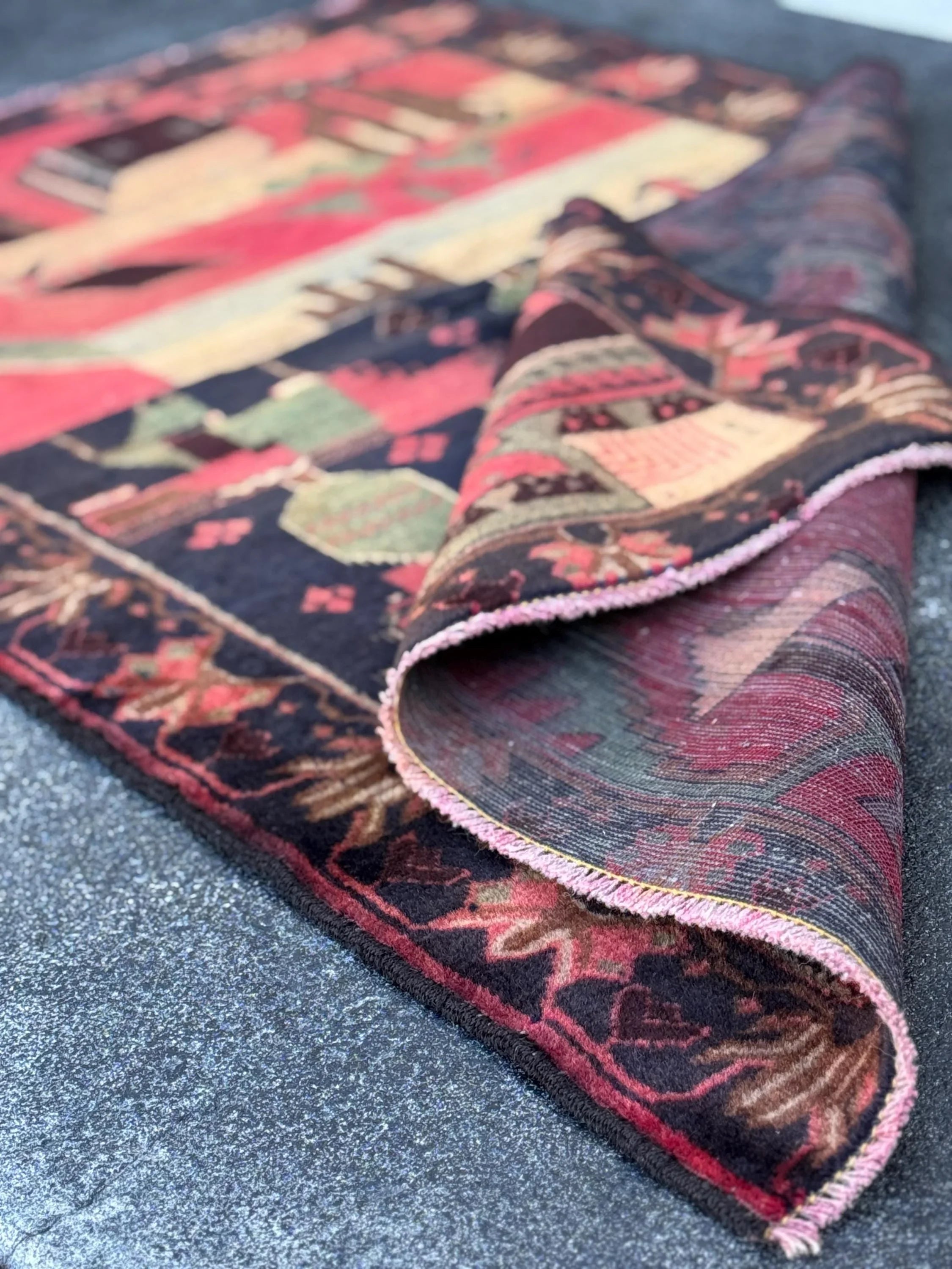 3x5 (91x152) Handmade Vintage Afghan Baluch Rug | Brick Red Midnight Blue Sage Green Black Maroon Peach Saffron Beige Tan Caramel Brown Grey