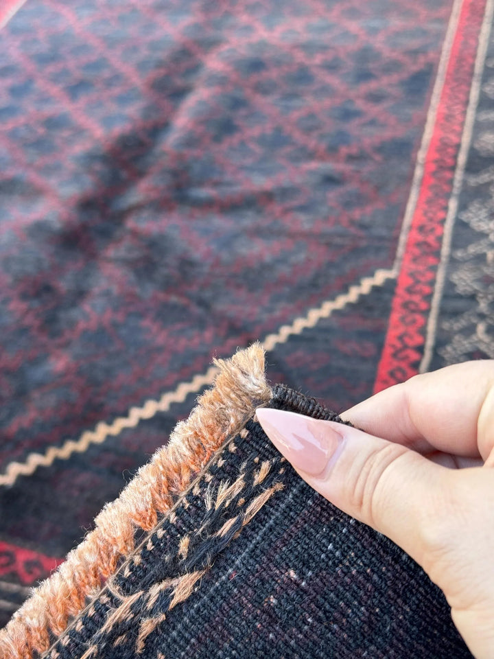 3x4 (91x121) Handmade Vintage Afghan Baluch Rug | Black Brick Red Cream Tan Beige Maroon Burgundy | Wool Geometric Persian Traditional