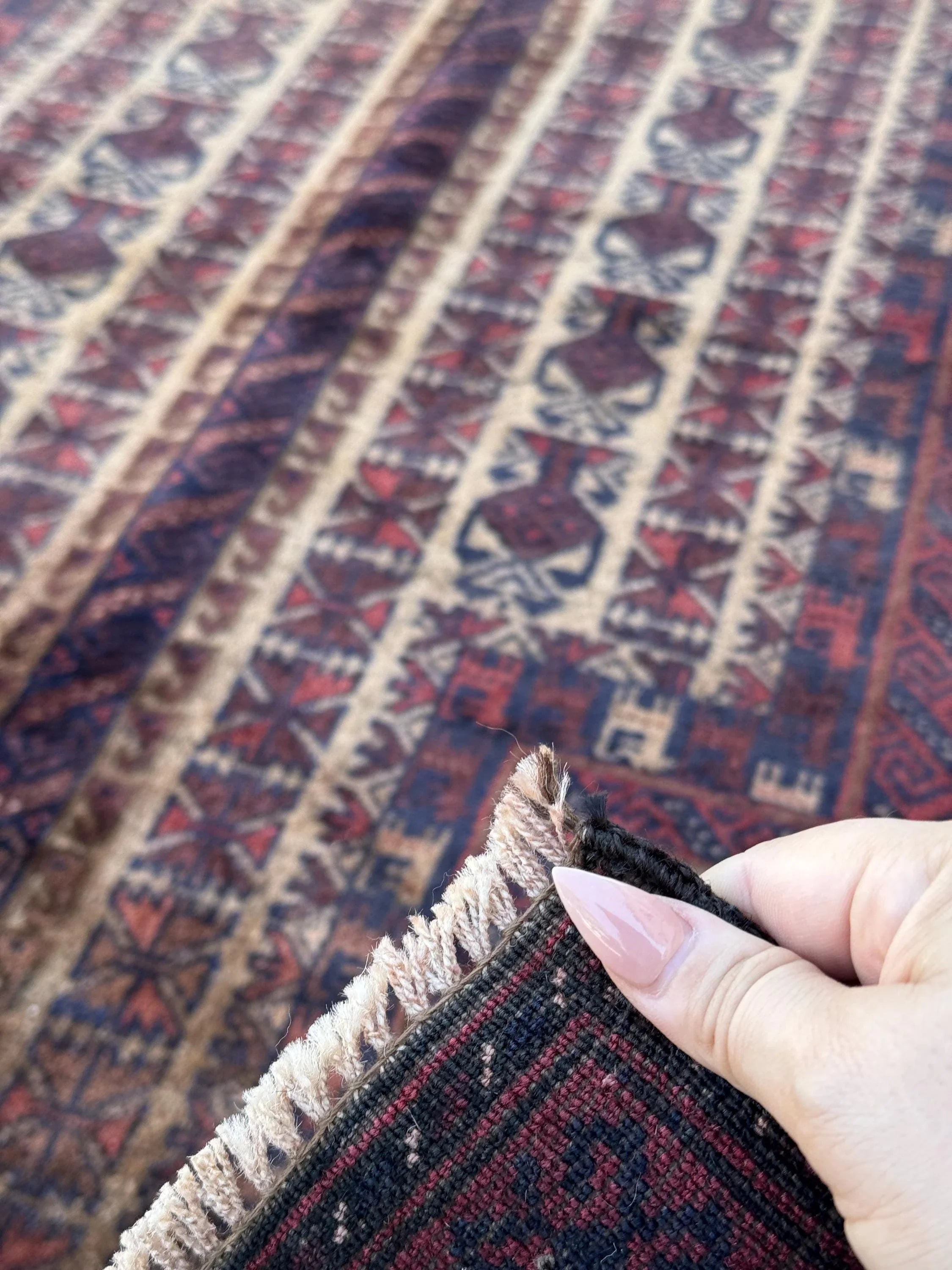 3x5-6 (91x152) Handmade Vintage Afghan Baluch Rug | Brick Red Caramel Sand Coffee Brown Beige Tan Cream | Wool Gabbeh Traditional Persian