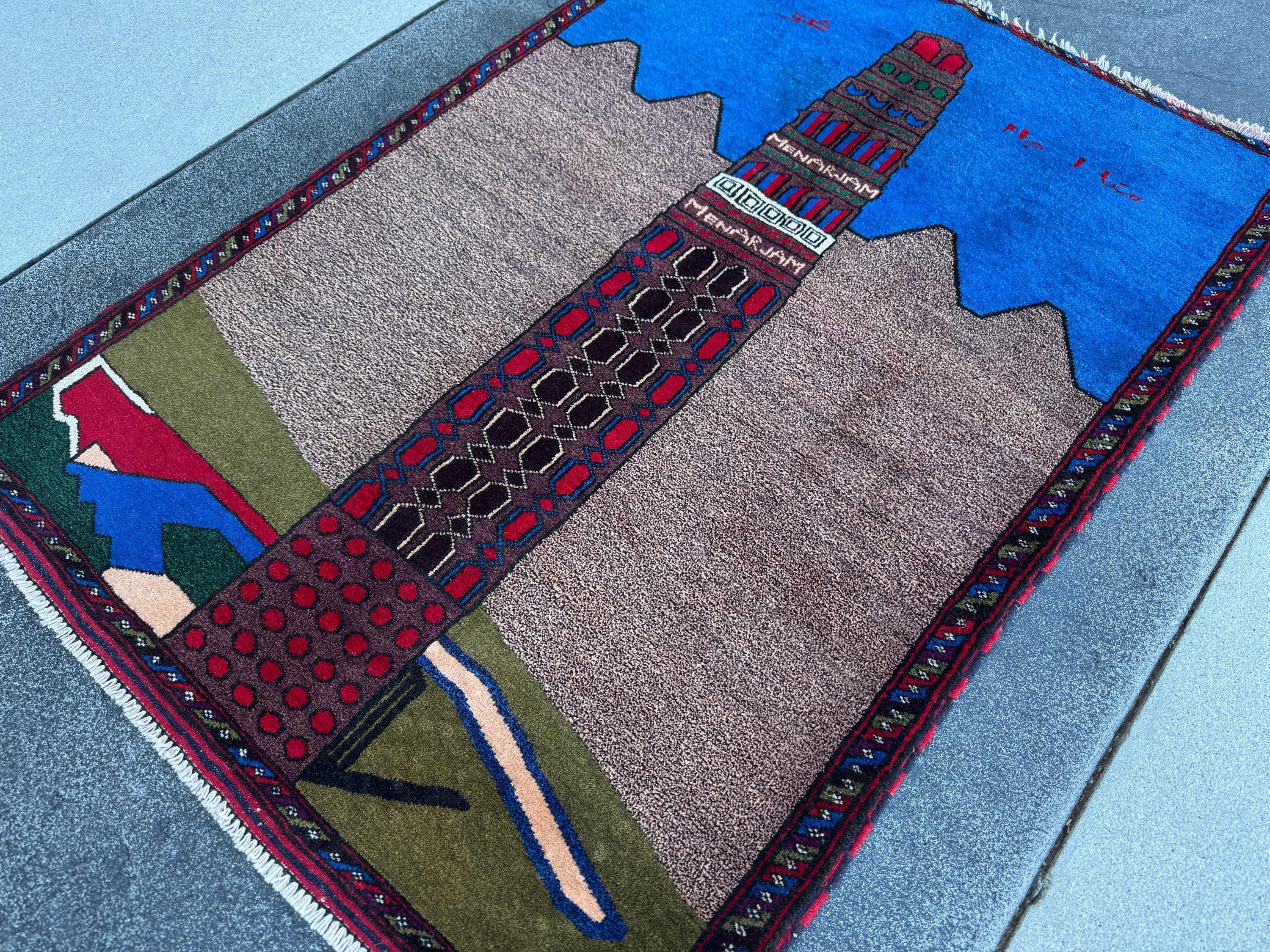 3x4-5 (91x152) Handmade Vintage Afghan Baluch Rug | Blue Royal Denim Taupe Grey Crimson Blood Red Cream Sand White Forest Olive Moss Green