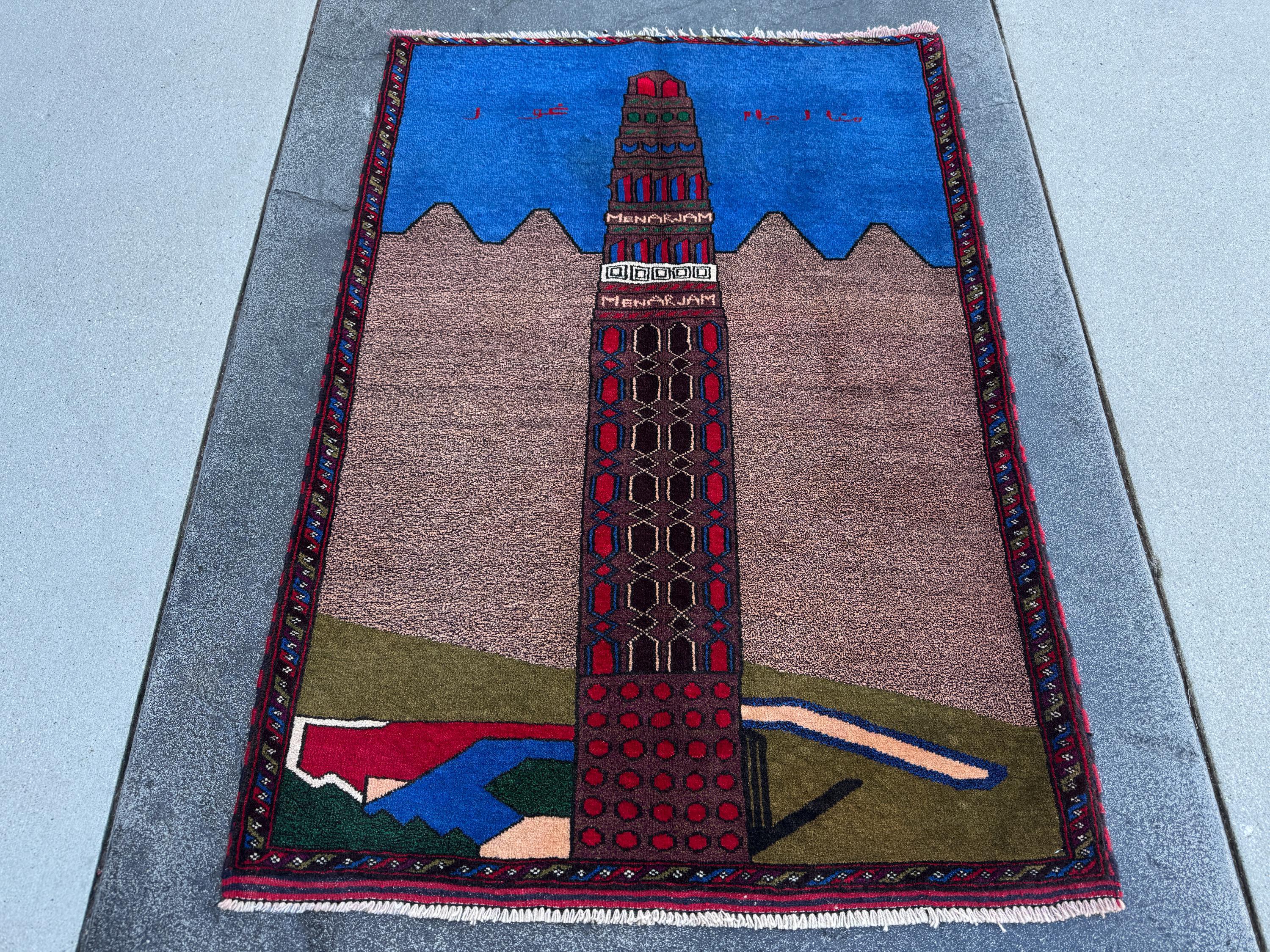 3x4-5 (91x152) Handmade Vintage Afghan Baluch Rug | Blue Royal Denim Taupe Grey Crimson Blood Red Cream Sand White Forest Olive Moss Green