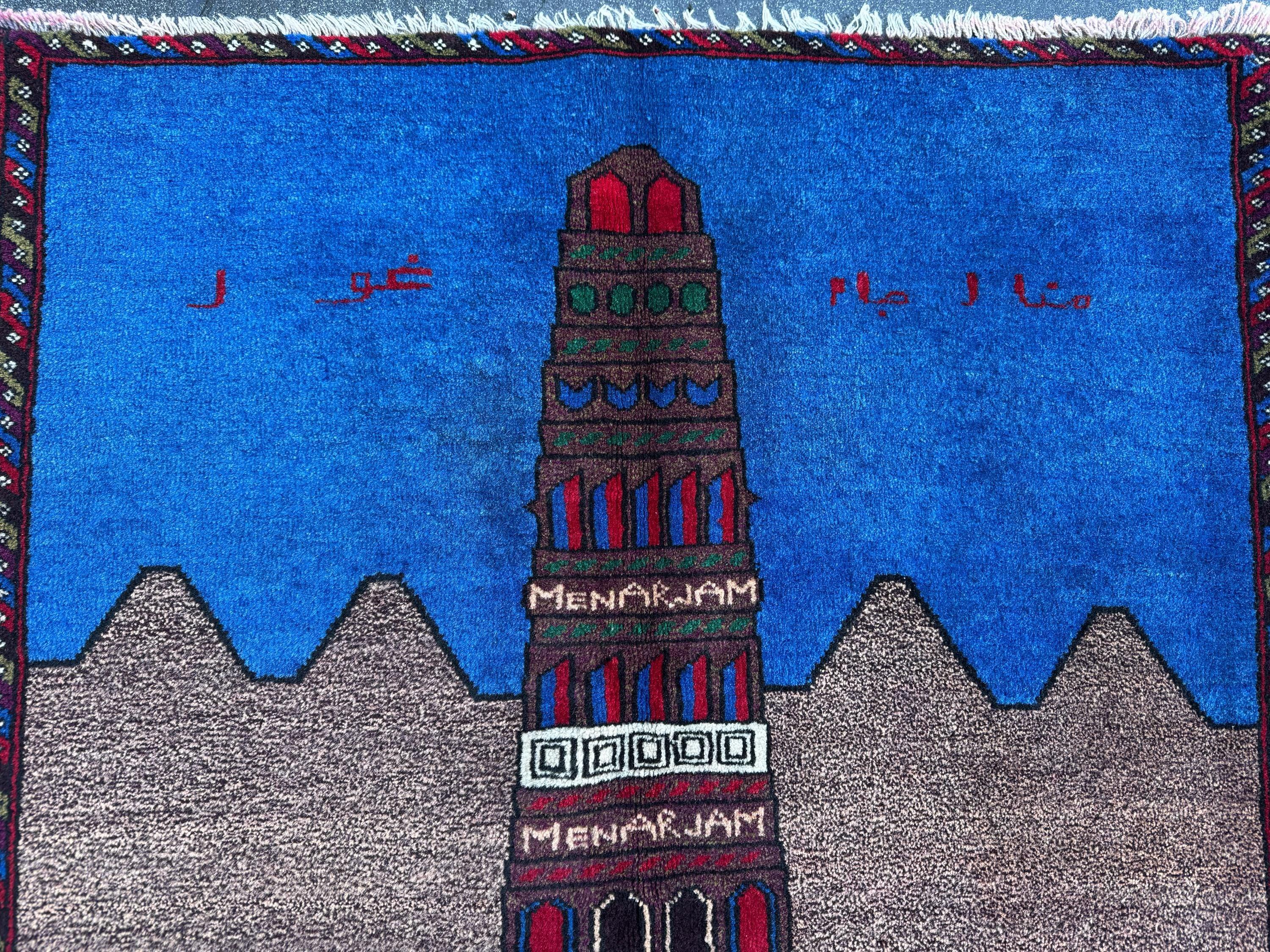 3x4-5 (91x152) Handmade Vintage Afghan Baluch Rug | Blue Royal Denim Taupe Grey Crimson Blood Red Cream Sand White Forest Olive Moss Green