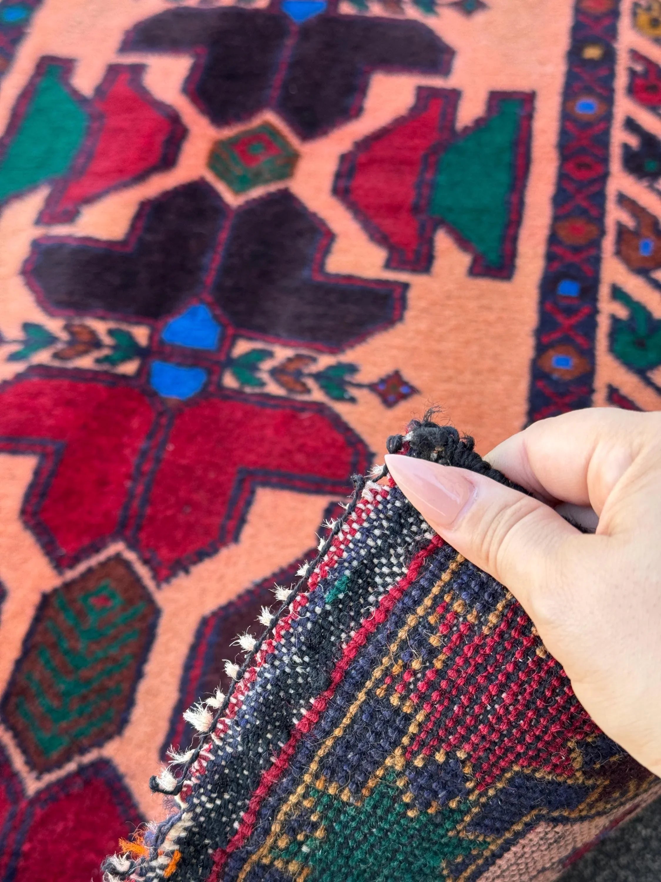3x5 (91x152) Handmade Vintage Afghan Baluch Rug Coral Pink Orange Blood Red Forest Green Eggplant Purple Royal Blue Mustard Gold Black Brown