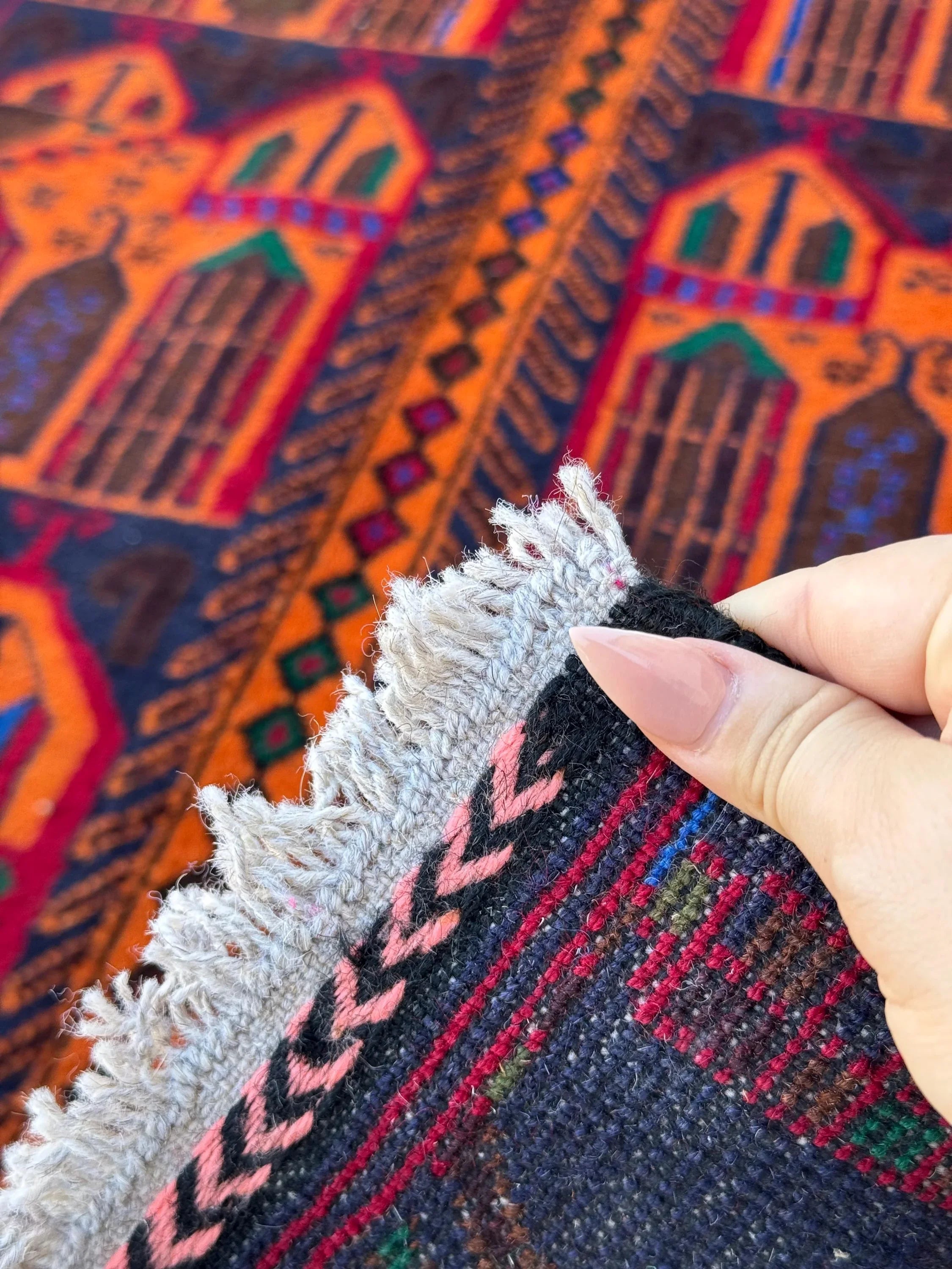 3x5 (91x152) Handmade Vintage Afghan Baluch Rug | Orange Midnight Royal Blue Pink Crimson Burgundy Blood Red Black Forest Green | Wool