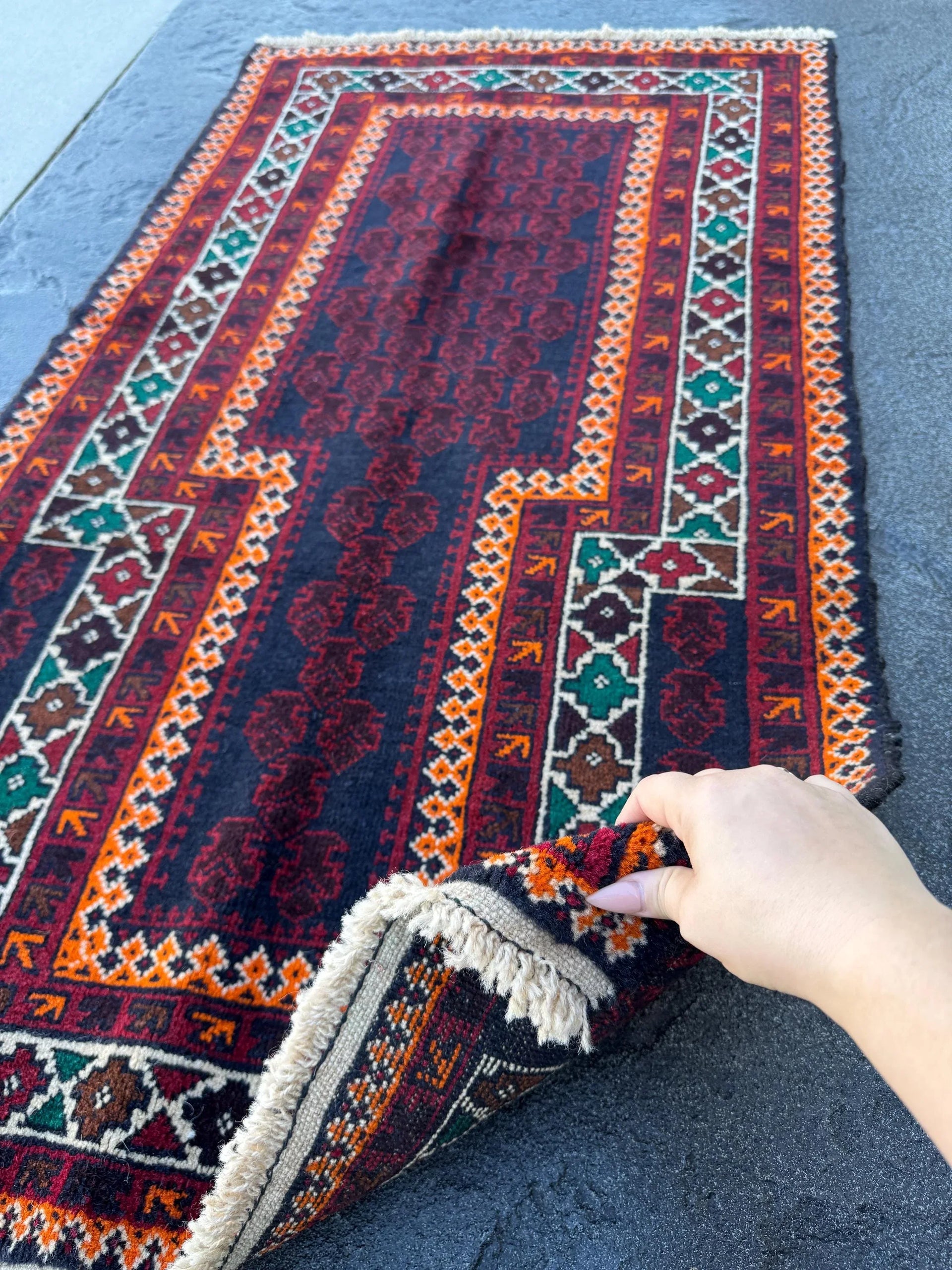 3x5 (91x152) Handmade Vintage Afghan Baluch Rug | Auburn Burgundy Blood Red Orange Forest Green Coffee Brown White Ivory Black Midnight Blue