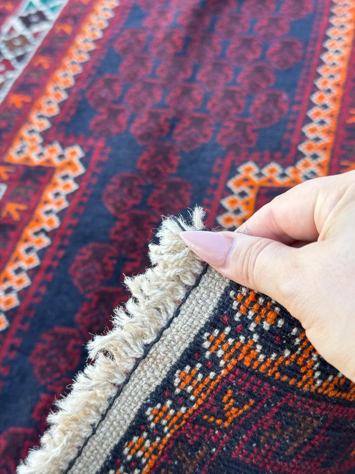 3x5 (91x152) Handmade Vintage Afghan Baluch Rug | Auburn Burgundy Blood Red Orange Forest Green Coffee Brown White Ivory Black Midnight Blue
