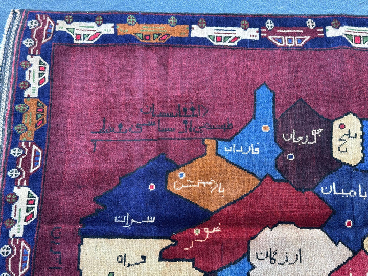 3x5 (91x152) Handmade Vintage Afghan Baluch Rug Maroon Crimson Blood Burgundy Red Denim Navy Blue Black Cream Pine Moss Green Caramel Brown