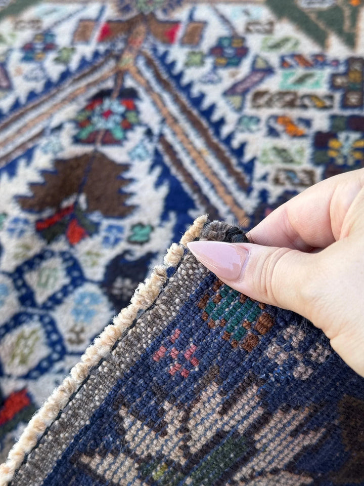 3x5 (91x152) Handmade Vintage Afghan Baluch Rug | Cream Navy Blue Grey Forest Moss Green Maroon Pink Denim Orange Gold Yellow Black Red Aqua