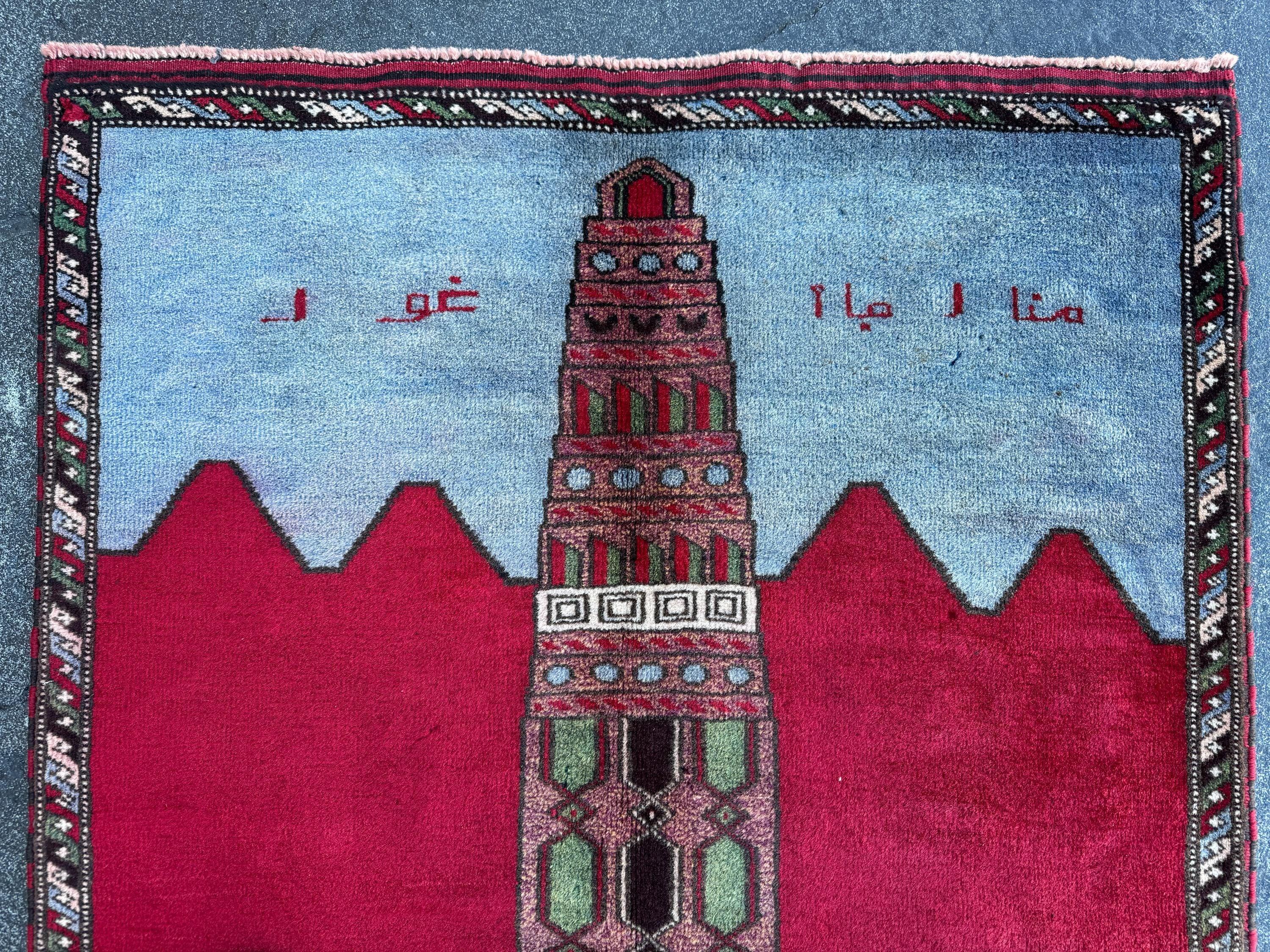 3x5 Handmade Vintage Afghan Baluch Rug | Crimson Scarlet Brick Rose Red Pink Moss Pine Green Sky Powder Blue Burgundy Plum Grey Saffron Wool