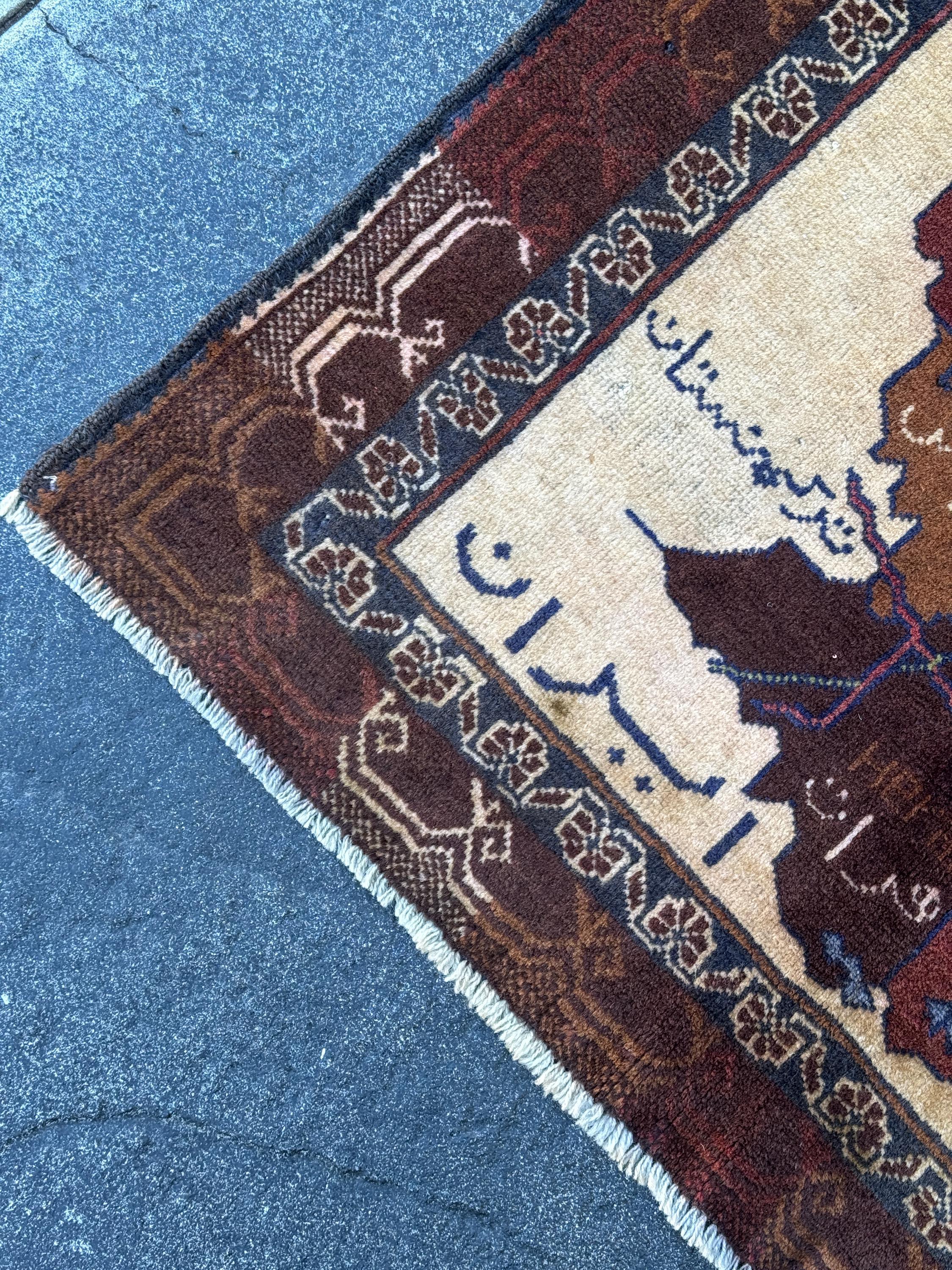 3x4 Handmade Vintage Afghan Baluch Rug | Cream Caramel Coffee Chocolate Tan Brown Black Moss Olive Green Brick Red White Navy Blue Orange