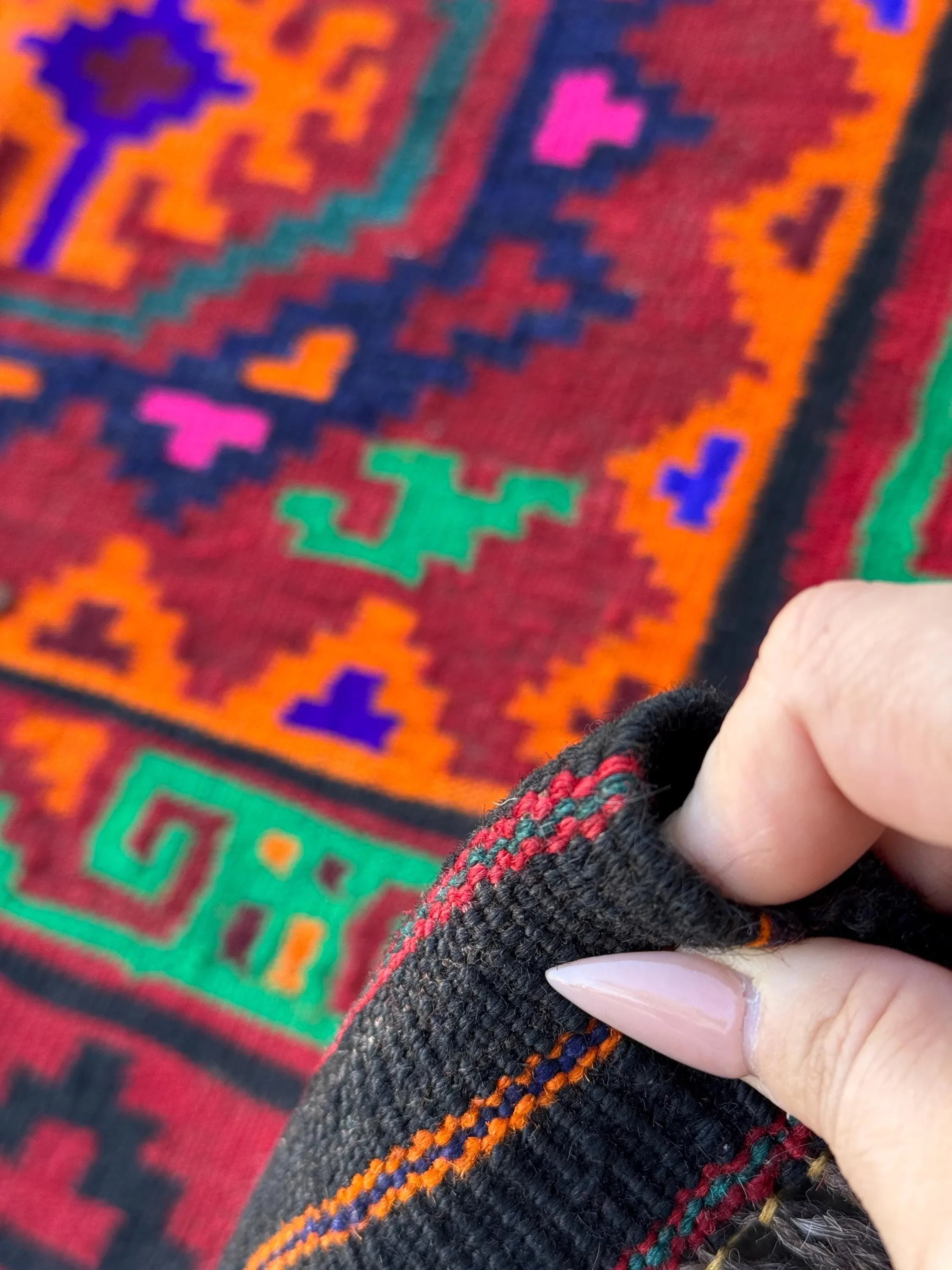 3x4 (91x121) Handmade Afghan Kilim Rug | Black Crimson Red Fuchsia Pink Orange Royal Navy Midnight Blue Forest Emerald Green Burgundy | Wool