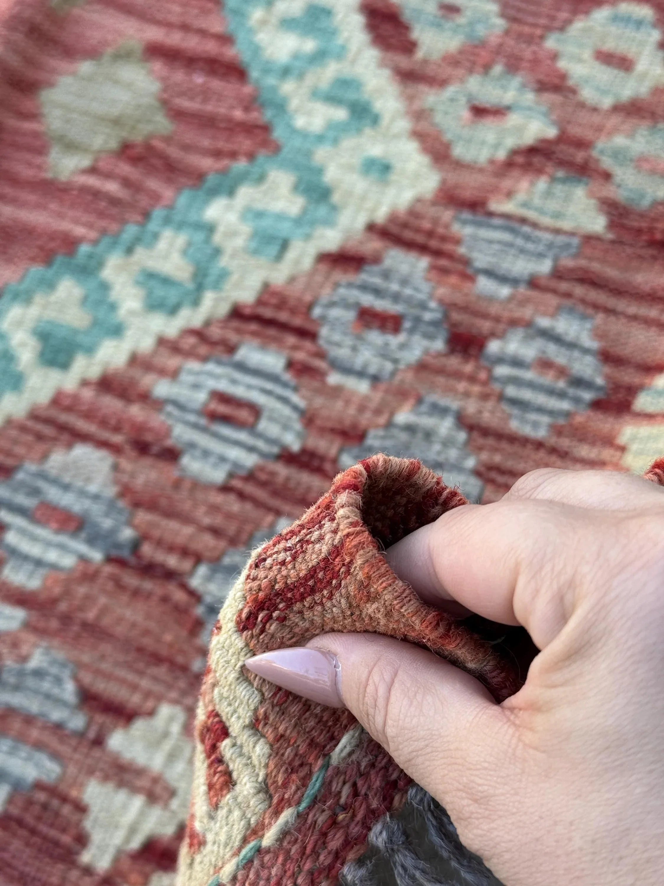 3x5 (91x152) Handmade Afghan Kilim Rug | Brick Red Teal Aqua Denim Blue Beige Tan Sage Mint Green Cream Purple | Wool Geometric Flatweave