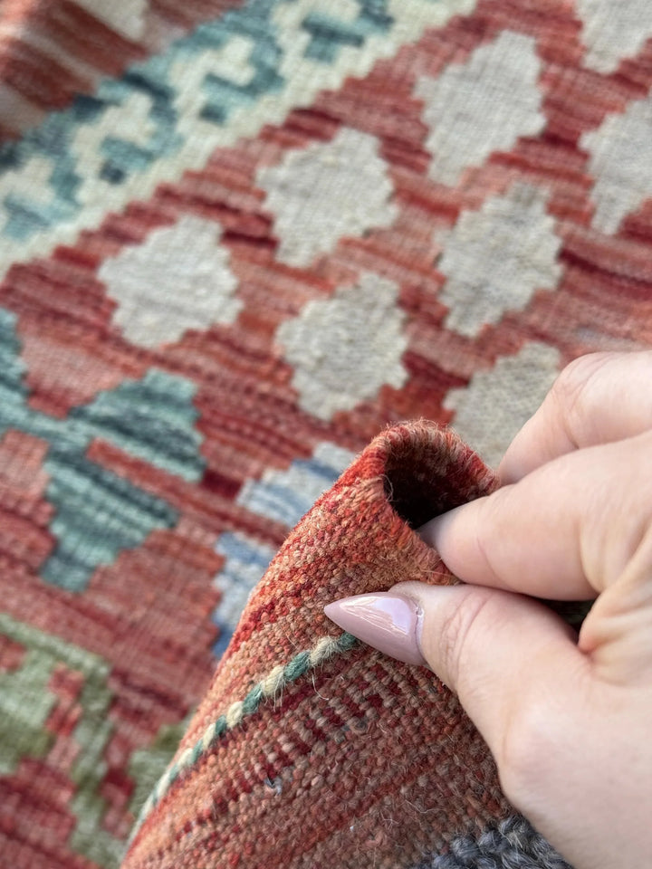 3x5 (91x152) Handmade Afghan Kilim Rug | Brick Red Teal Aqua Denim Blue Beige Tan Sage Mint Green Cream Purple | Wool Geometric Flatweave