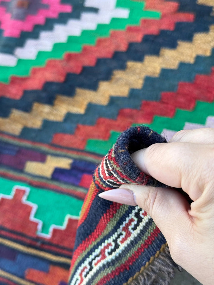 3x5 Handmade Afghan Kilim Rug | Emerald Pine Forest Moss Green White Blood Red Black Pink Caramel Mustard Yellow Black Purple Aqua Grey Wool