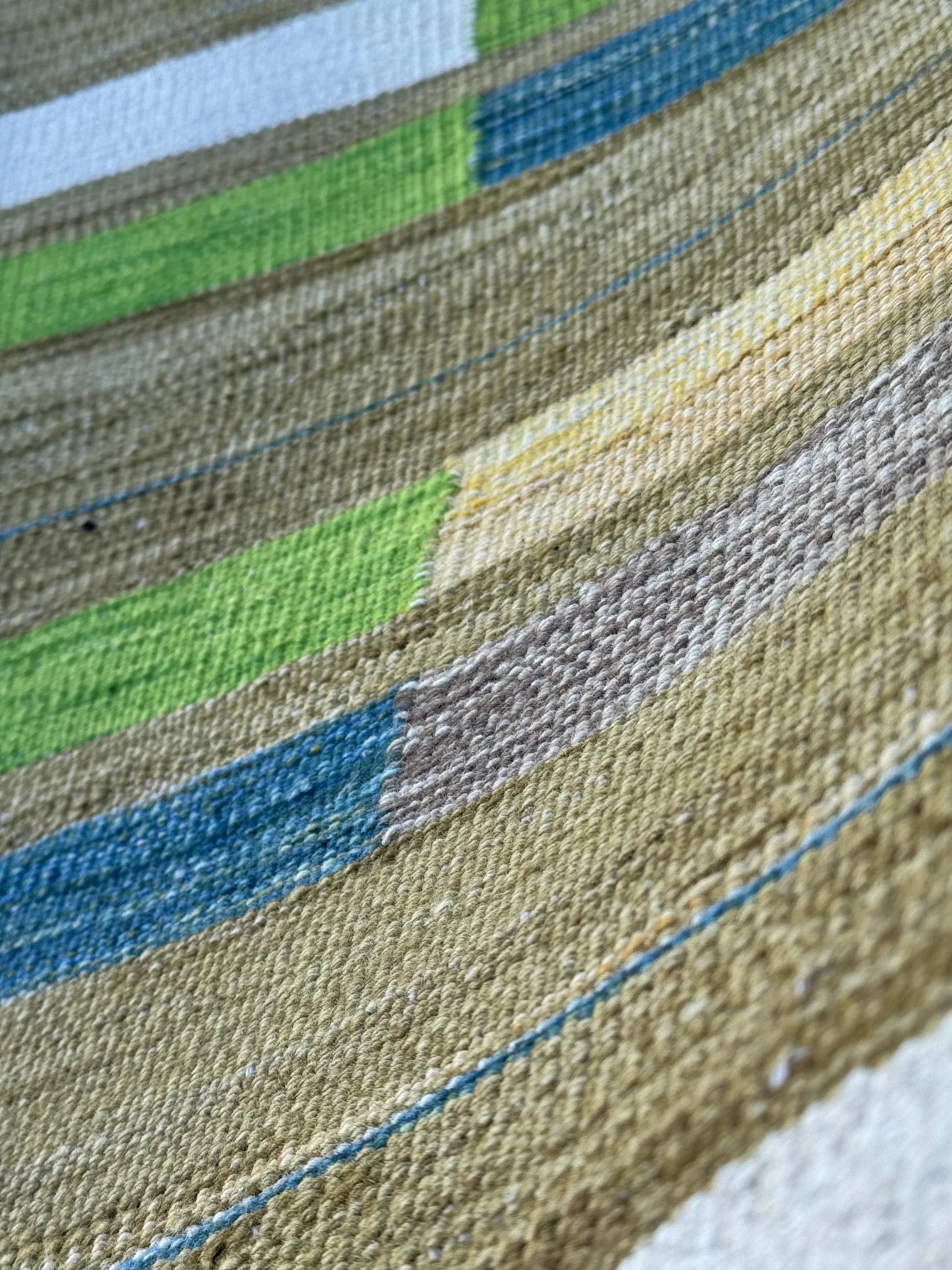 8x11 Handmade Afghan Kilim Rug | Chartreuse Pine Olive Moss Green Denim Prussian Baby Blue Grey Gray White Cornsilk Yellow Beige Taupe Wool