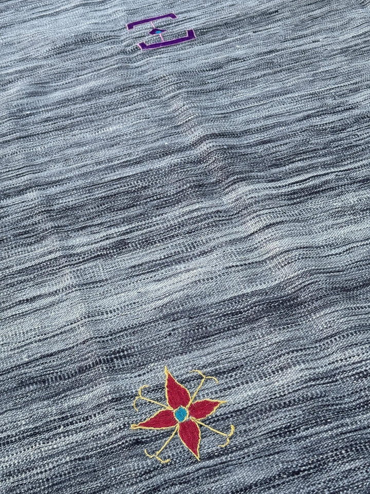 7x10 (213x304) Handmade Afghan Kilim Rug | Grey Gray Blush Rose Pink Red Burgundy Gold Yellow Blue | Wool Flatweave Floral Handwoven Accents