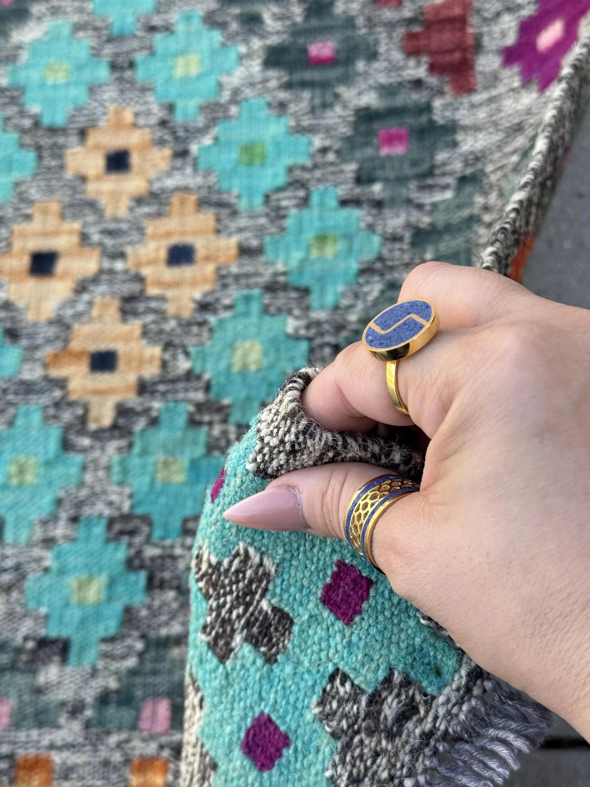 7x10 Handmade Afghan Kilim Rug | Grey Aqua Navy Midnight Blue Black Burgundy Red Fuchsia Baby Blush Pink White Saffron Peach Orange Mint