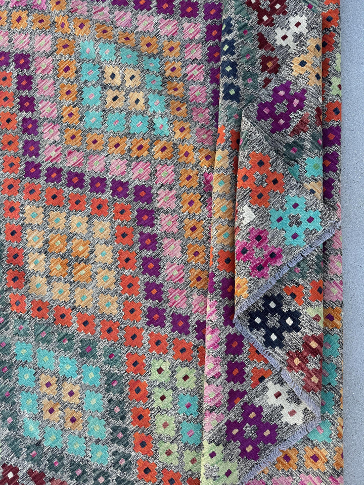7x10 Handmade Afghan Kilim Rug | Grey Aqua Navy Midnight Blue Black Burgundy Red Fuchsia Baby Blush Pink White Saffron Peach Orange Mint