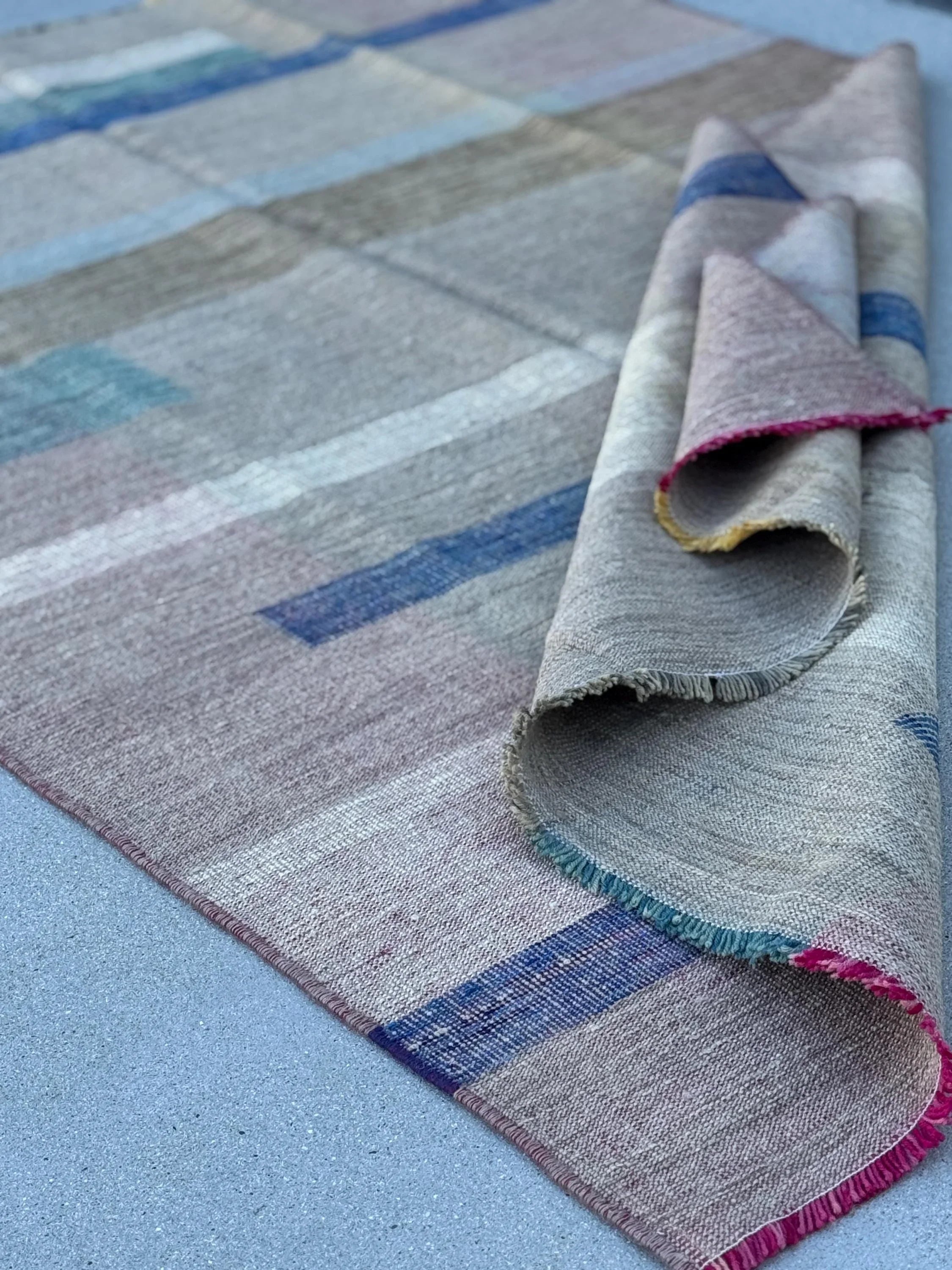 5x8 (152x243) Handmade Afghan Kilim Rug | Beige Tan Sand Brown Denim Royal Teal Powder Blue Pink Fuchsia Yellow Cream Taupe | Wool Flatweave