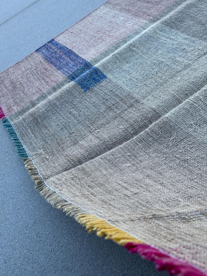 5x8 (152x243) Handmade Afghan Kilim Rug | Beige Tan Sand Brown Denim Royal Teal Powder Blue Pink Fuchsia Yellow Cream Taupe | Wool Flatweave