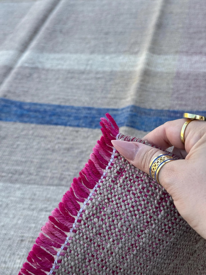 5x8 (152x243) Handmade Afghan Kilim Rug | Beige Tan Sand Brown Denim Royal Teal Powder Blue Pink Fuchsia Yellow Cream Taupe | Wool Flatweave