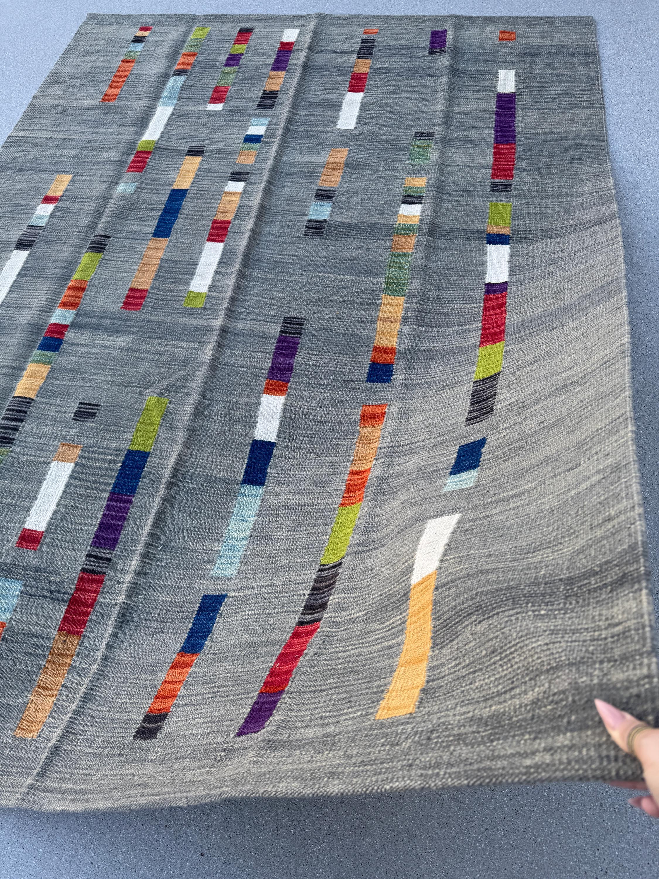 6x8 Handmade Afghan Kilim Rug | Grey Gray Black Red Orange Peach Saffron Denim Prussian Navy Blue Moss Green Teal White Cream Purple | Wool