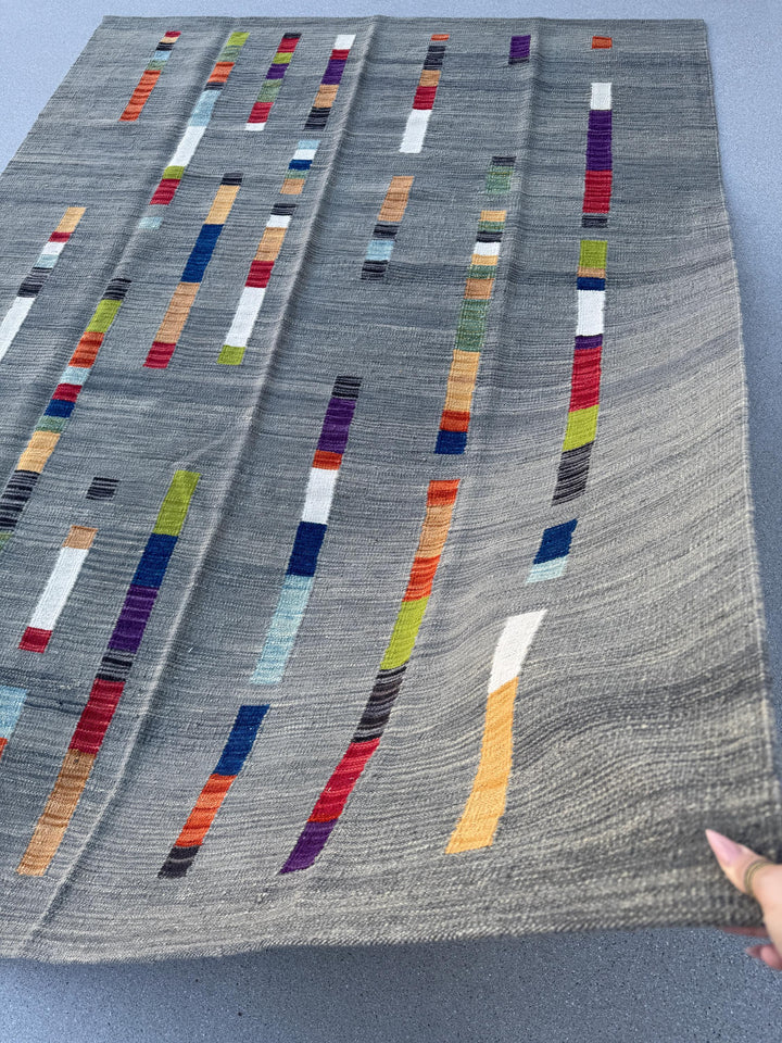 6x8 Handmade Afghan Kilim Rug | Grey Gray Black Red Orange Peach Saffron Denim Prussian Navy Blue Moss Green Teal White Cream Purple | Wool