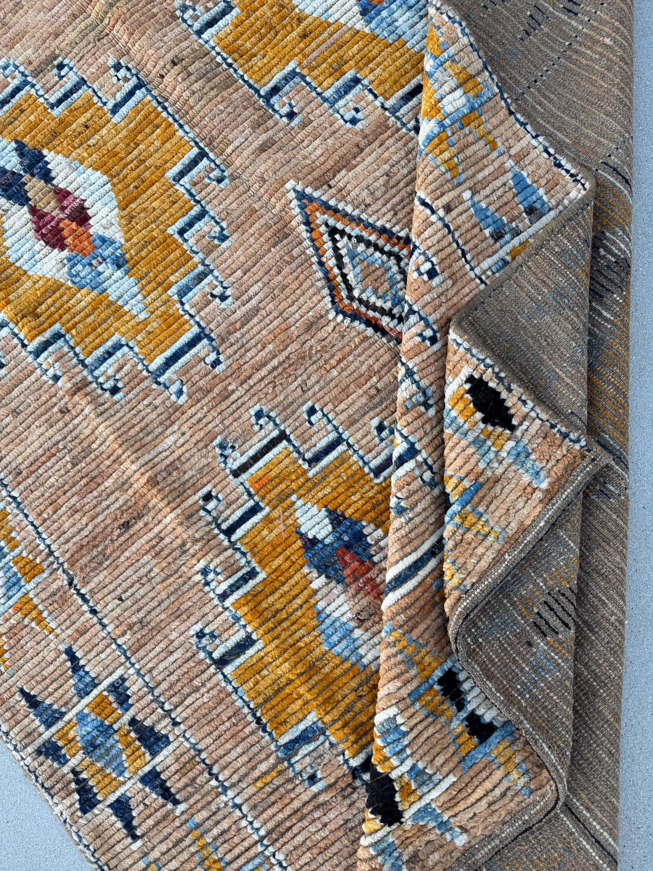 5x8 (152x243) Handmade Afghan Moroccan Rug | Peach Saffron Burnt Orange Denim Midnight Navy Powder Blue White Beige Tan Mustard Yellow Cream