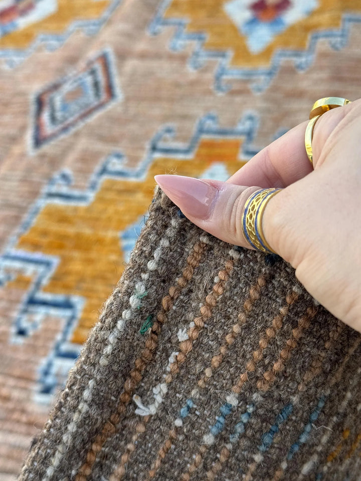 5x8 (152x243) Handmade Afghan Moroccan Rug | Peach Saffron Burnt Orange Denim Midnight Navy Powder Blue White Beige Tan Mustard Yellow Cream