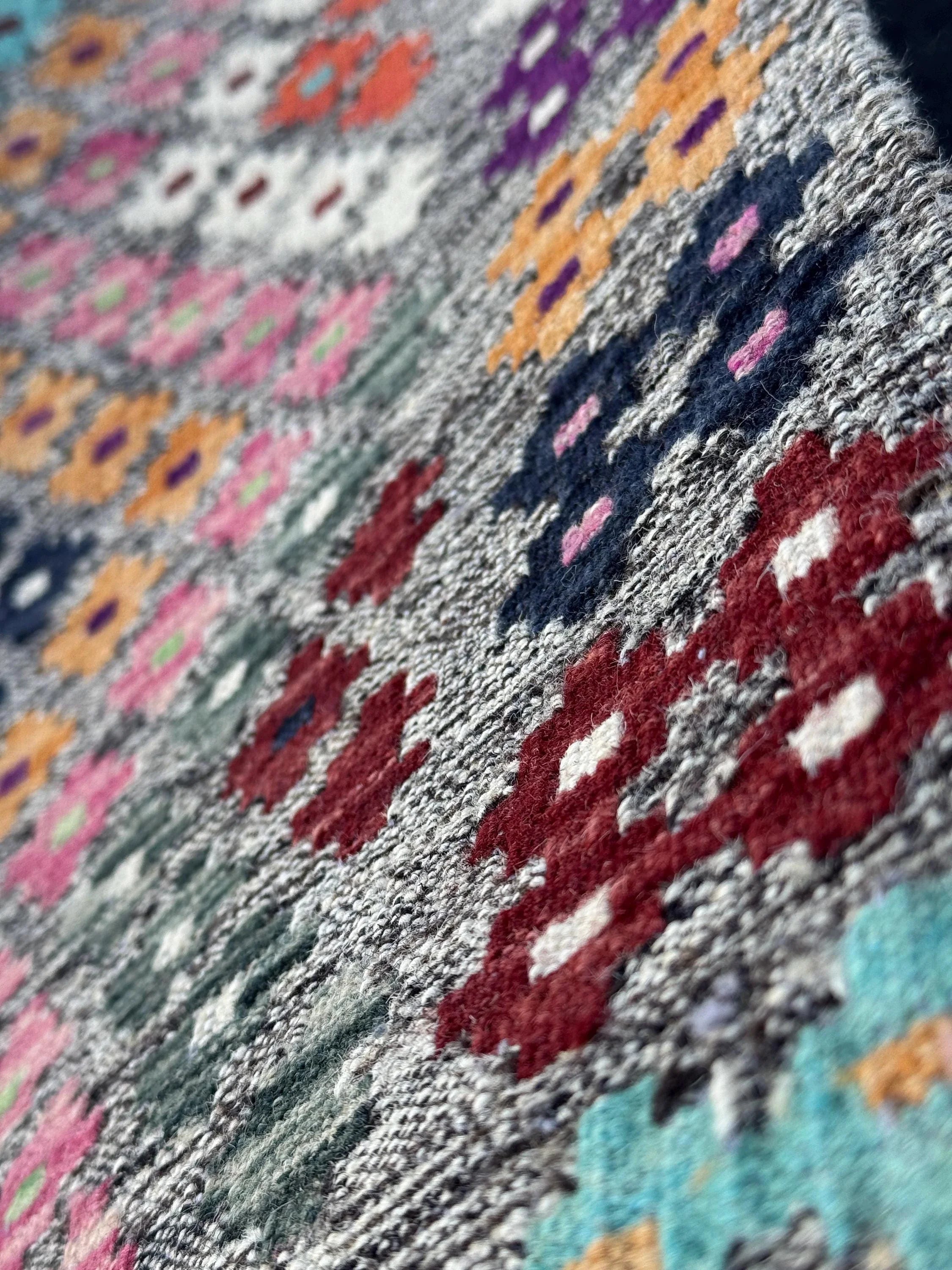 2x6 (60x182) Handmade Afghan Kilim Runner Rug | Grey Blush Fuchsia Pink Aqua Midnight Blue Mint Green White Orange Peach Maroon Burgundy