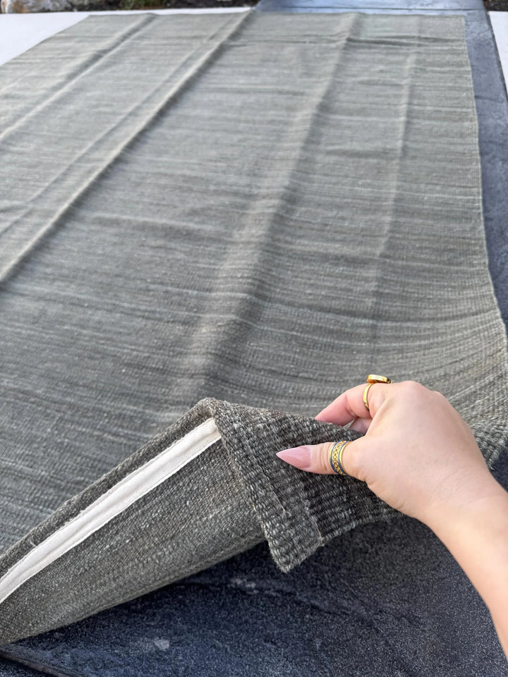 7x10 (213x304) Handmade Afghan Kilim Rug | Grey Gray Slate Stone Cream | Wool Flatweave Solid Minimalist Contemporary Modern Reversible