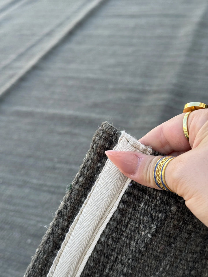 7x10 (213x304) Handmade Afghan Kilim Rug | Grey Gray Slate Stone Cream | Wool Flatweave Solid Minimalist Contemporary Modern Reversible