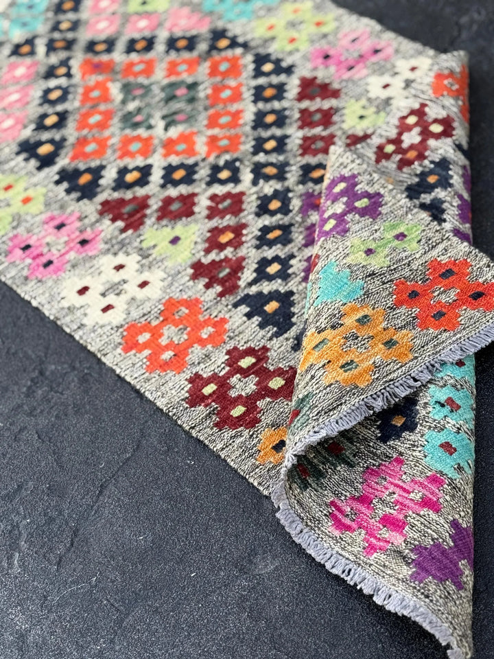 2x6 (60x182) Handmade Afghan Kilim Runner Rug | Grey Black Aqua Prussian Blue Mint Green Wine Red Orange Peach Purple White Cream Pink Wool