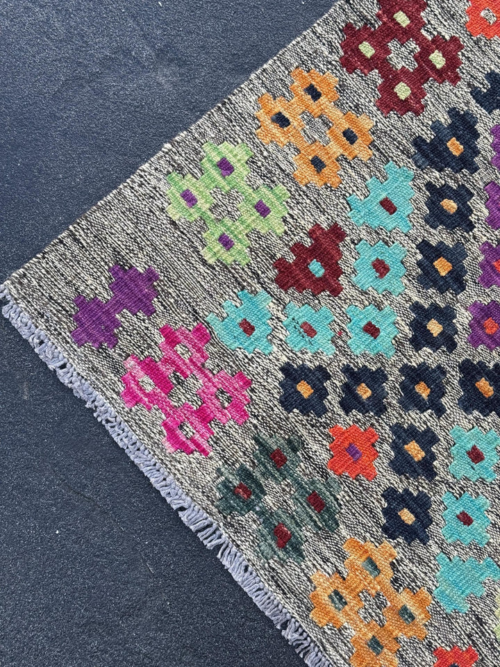 2x6 (60x182) Handmade Afghan Kilim Runner Rug | Grey Black Aqua Prussian Blue Mint Green Wine Red Orange Peach Purple White Cream Pink Wool