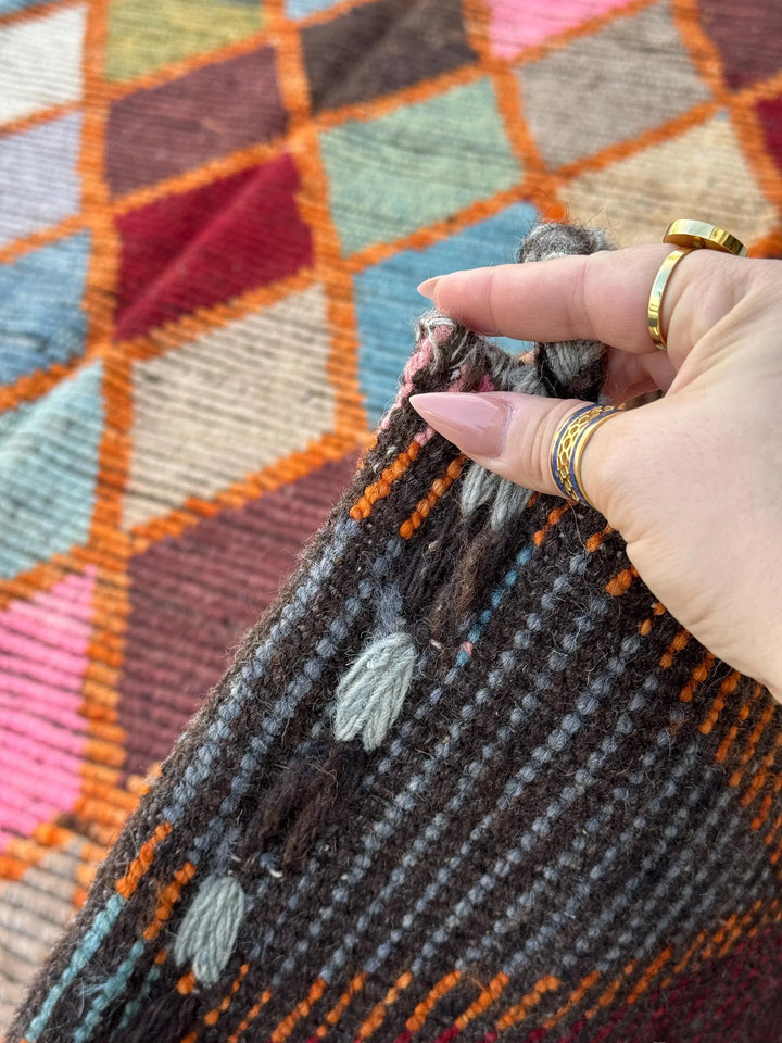 5x6 Handmade Afghan Moroccan Rug | Burnt Rust Orange Garnet Red Denim Sky Prussian Blue Forest Moss Green Pink Purple Yellow White Black Tan