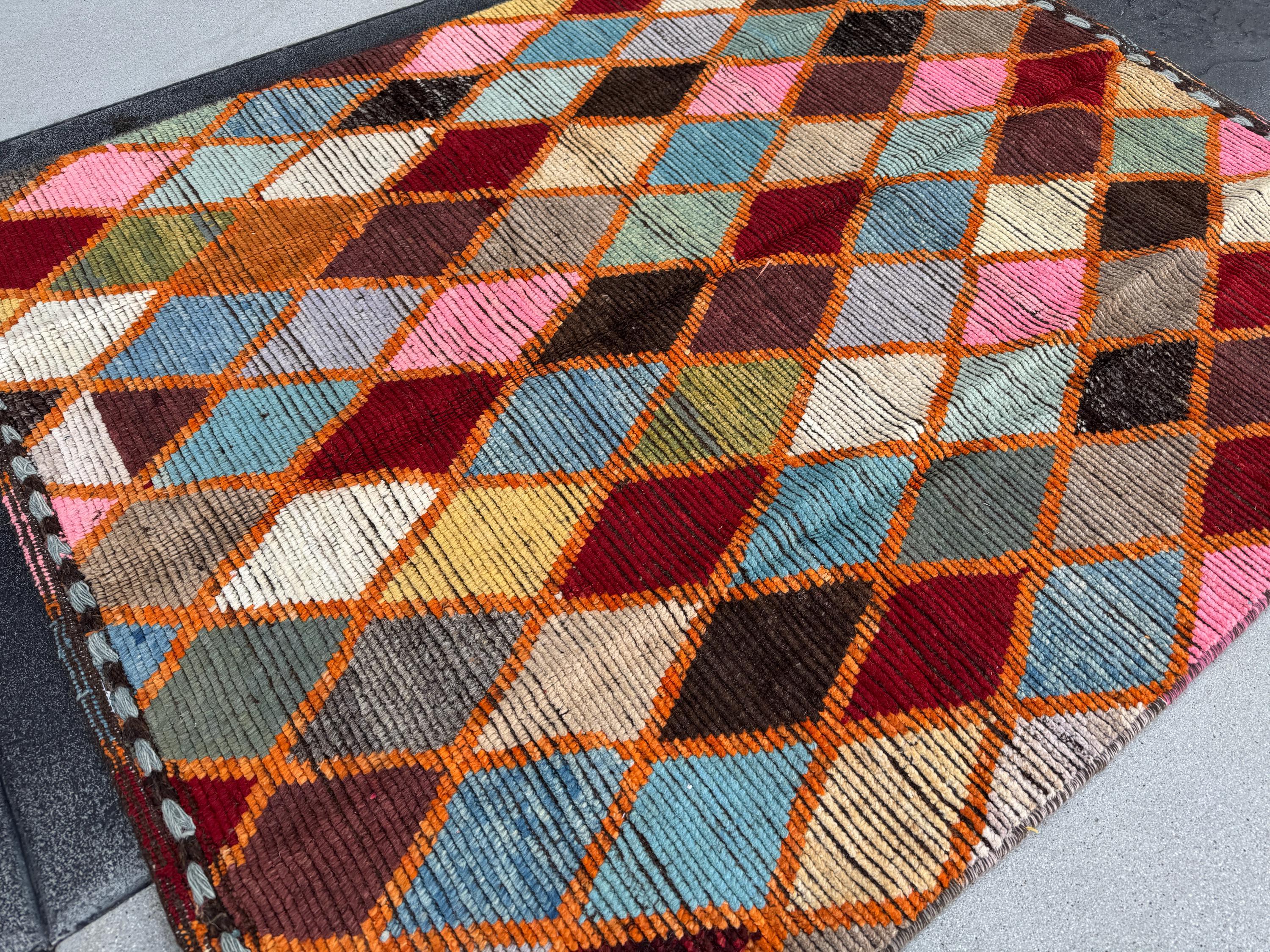 5x6 Handmade Afghan Moroccan Rug | Burnt Rust Orange Garnet Red Denim Sky Prussian Blue Forest Moss Green Pink Purple Yellow White Black Tan