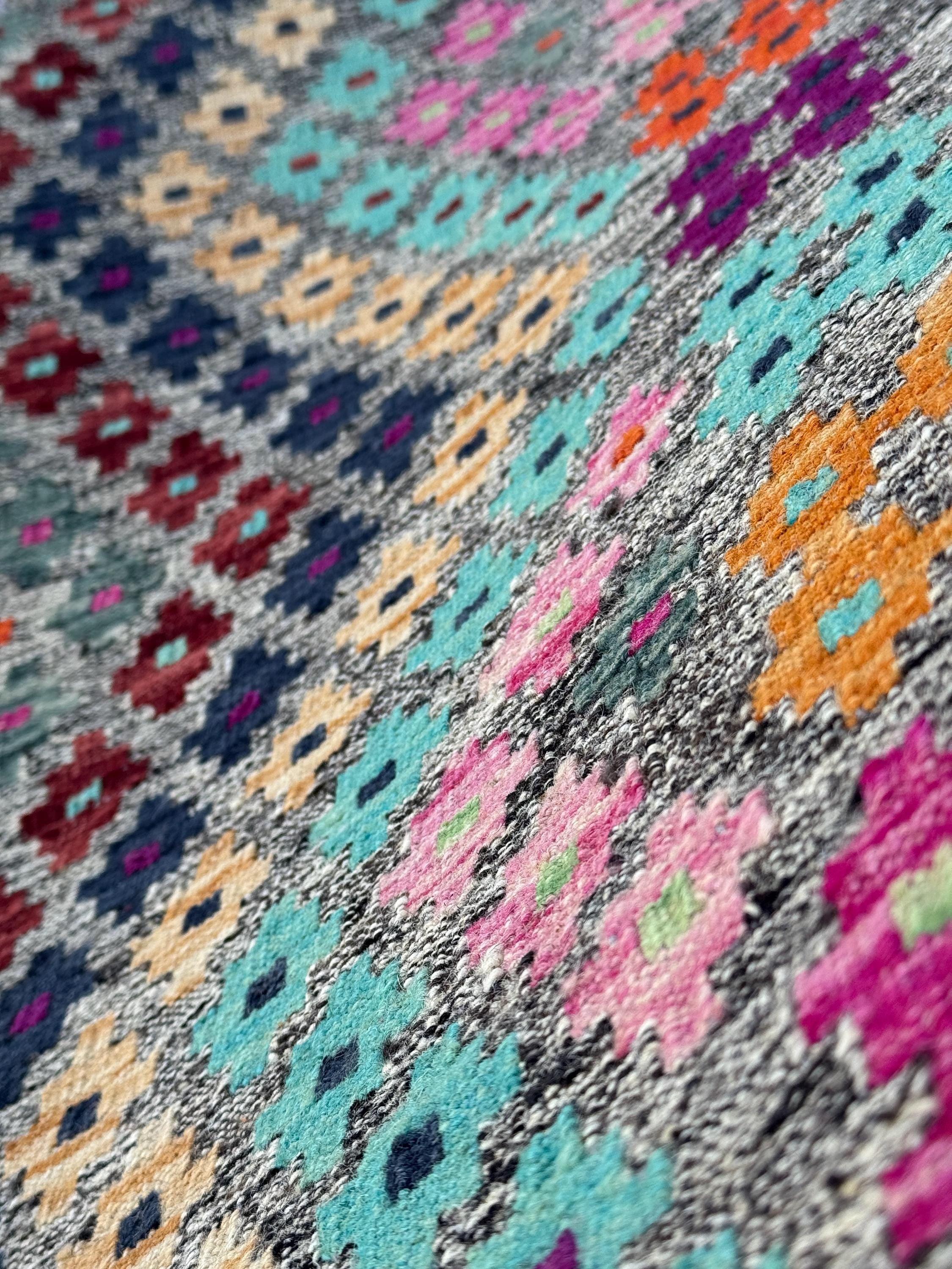 6x8 Handmade Afghan Kilim Runner Rug | Grey White Navy Aqua Midnight Blue Fuchsia Baby Pink Burnt Peach Orange Tan Purple Mint Green Maroon
