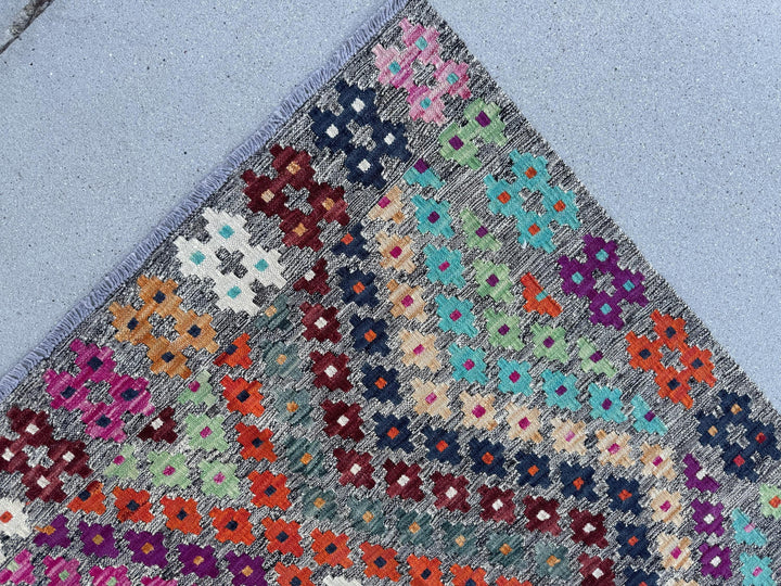 6x8 Handmade Afghan Kilim Runner Rug | Grey White Navy Aqua Midnight Blue Fuchsia Baby Pink Burnt Peach Orange Tan Purple Mint Green Maroon