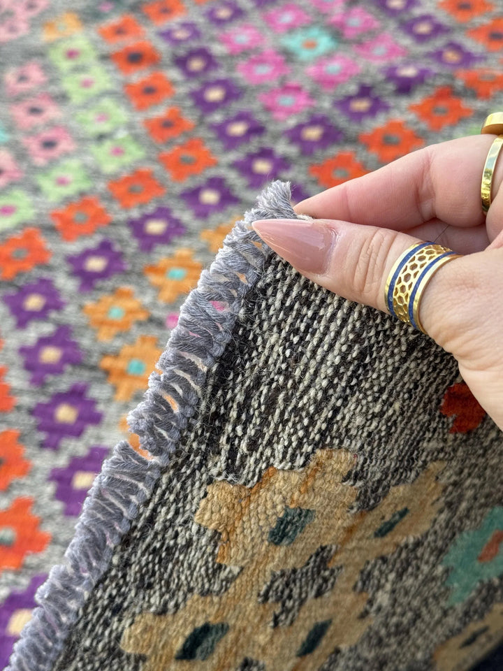 3x5 Handmade Afghan Kilim Runner Rug | Grey Midnight Navy Aqua Blue White Cream Baby Fuchsia Pink Burnt Orange Mint Green Purple Wine Red