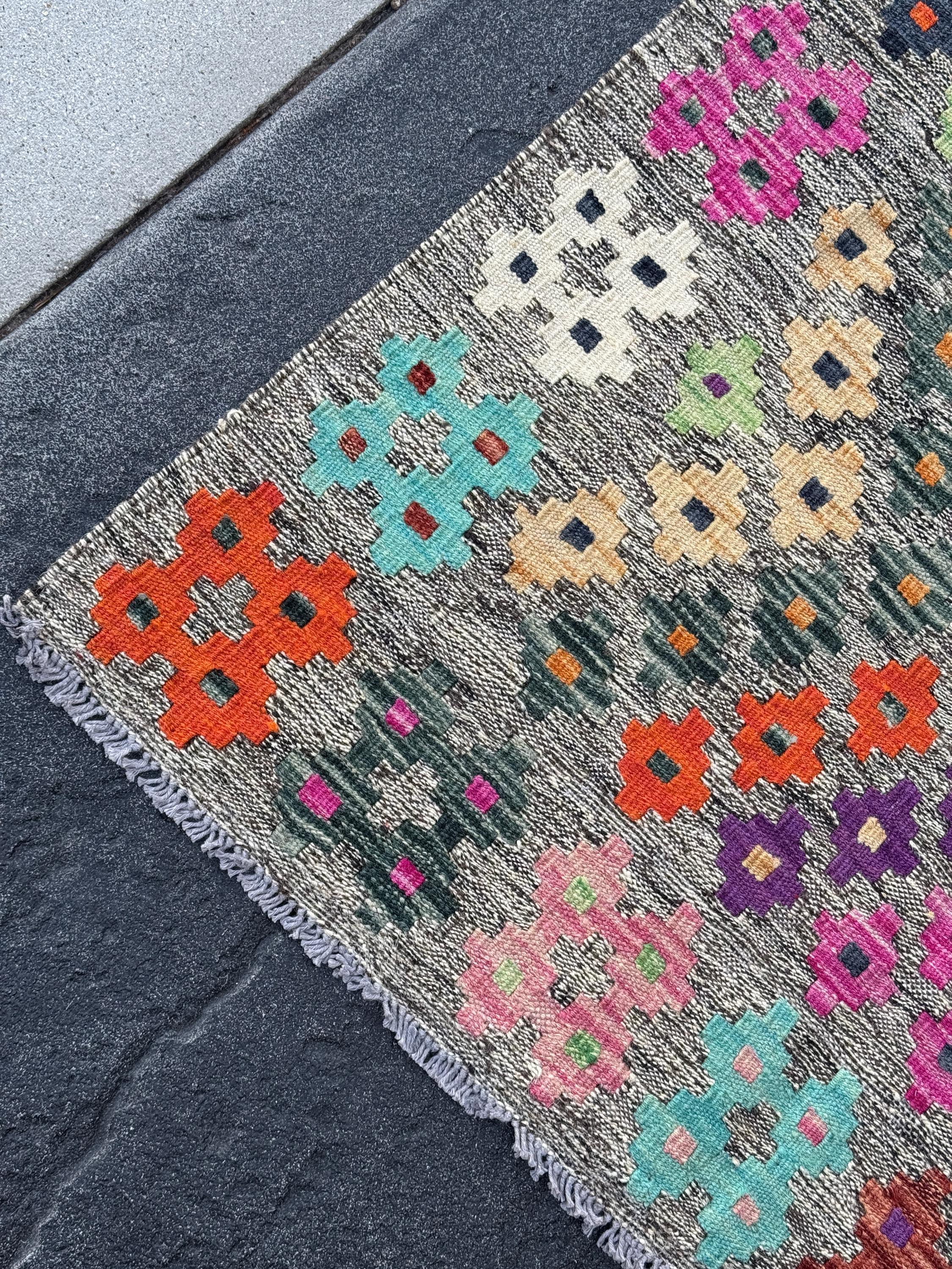 3x5 Handmade Afghan Kilim Runner Rug | Grey Midnight Navy Aqua Blue White Cream Baby Fuchsia Pink Burnt Orange Mint Green Purple Wine Red