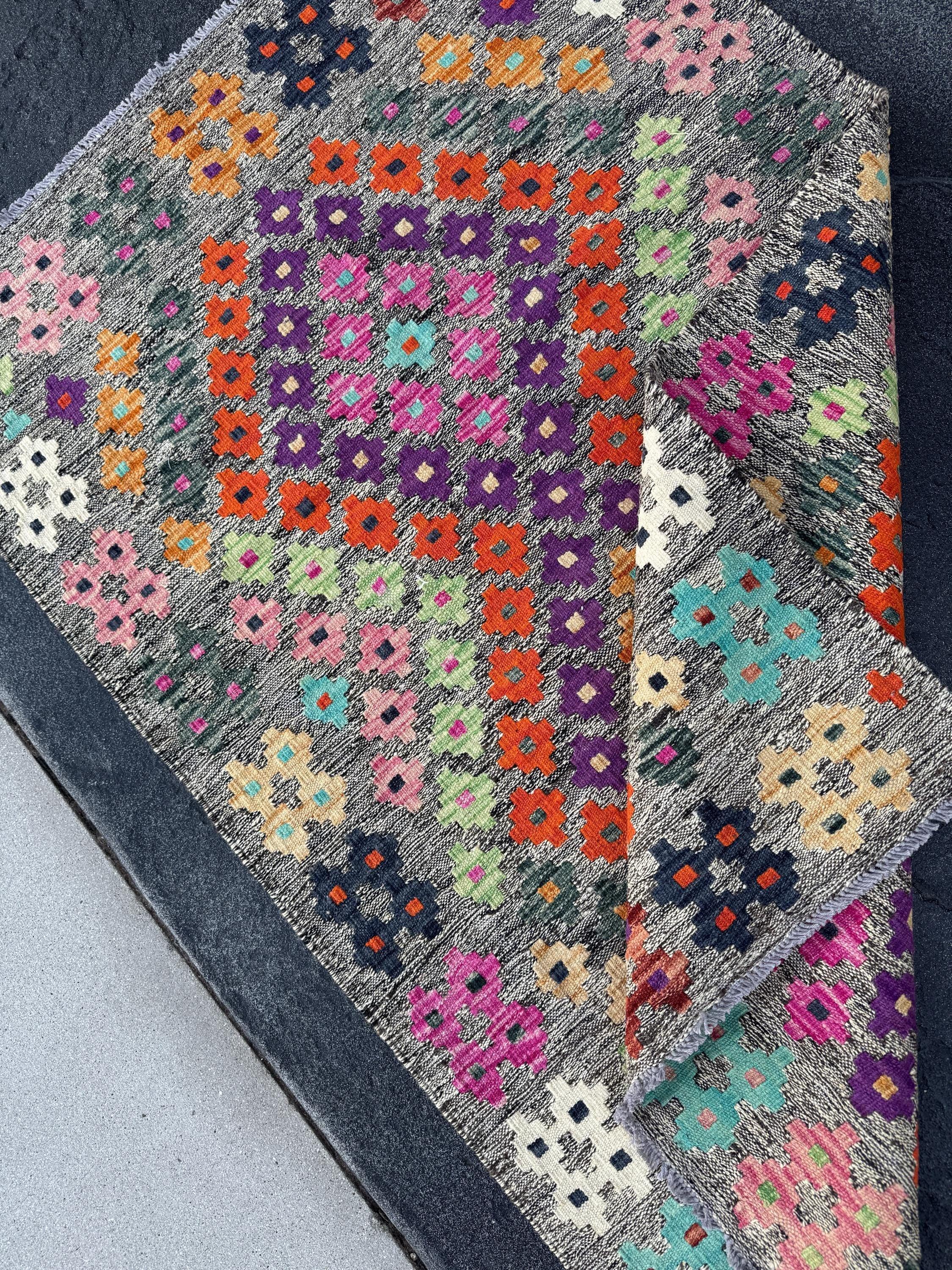 3x5 Handmade Afghan Kilim Runner Rug | Grey Midnight Navy Aqua Blue White Cream Baby Fuchsia Pink Burnt Orange Mint Green Purple Wine Red