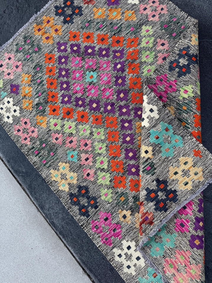3x5 Handmade Afghan Kilim Runner Rug | Grey Midnight Navy Aqua Blue White Cream Baby Fuchsia Pink Burnt Orange Mint Green Purple Wine Red