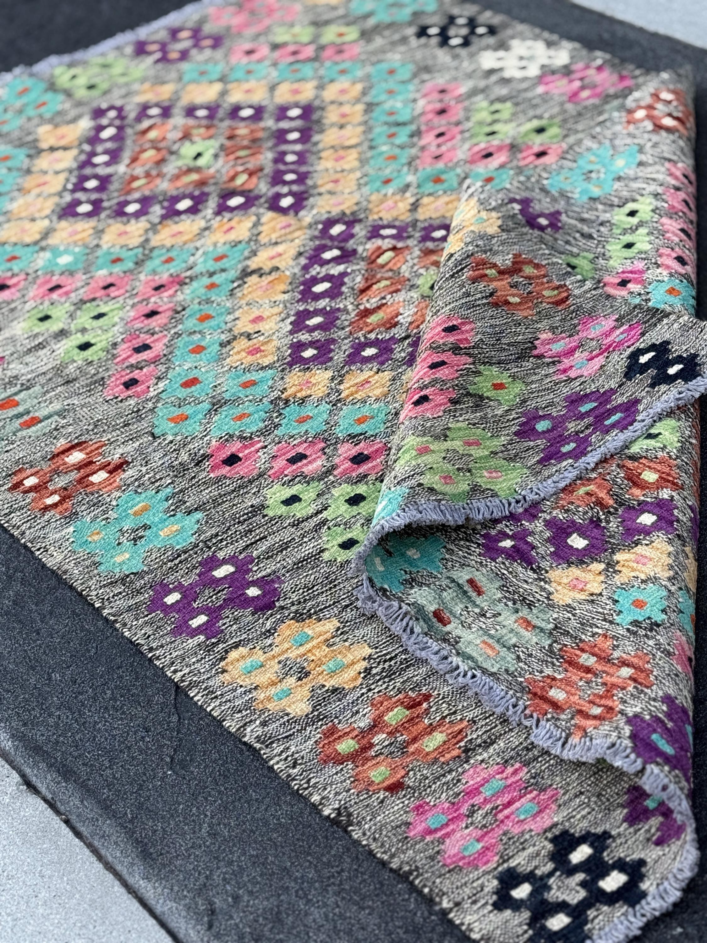 3x5 Handmade Afghan Kilim Runner Rug | Grey Black Cream Blush Baby Pink Peach Burnt Orange Purple Mint Green Aqua Midnight Blue | Wool
