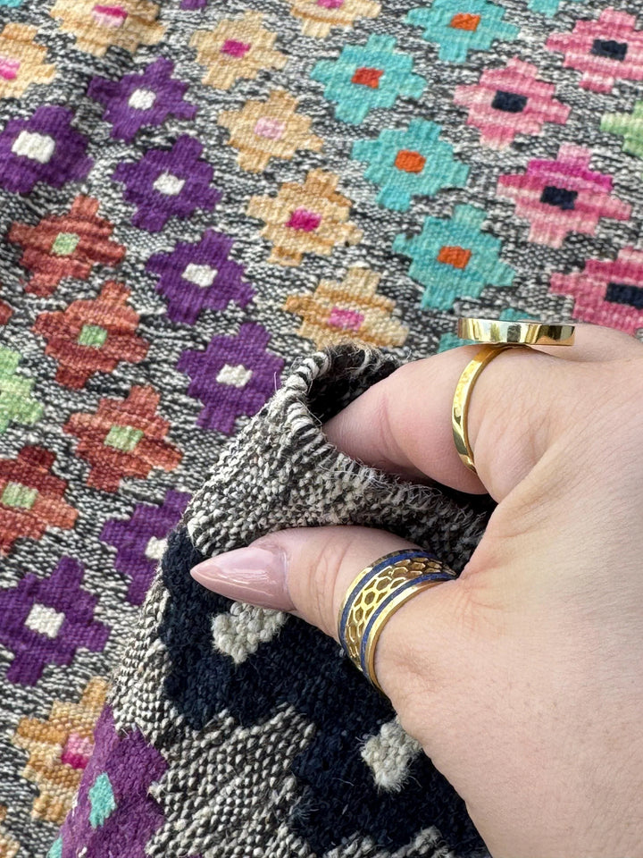 3x5 Handmade Afghan Kilim Runner Rug | Grey Black Cream Blush Baby Pink Peach Burnt Orange Purple Mint Green Aqua Midnight Blue | Wool