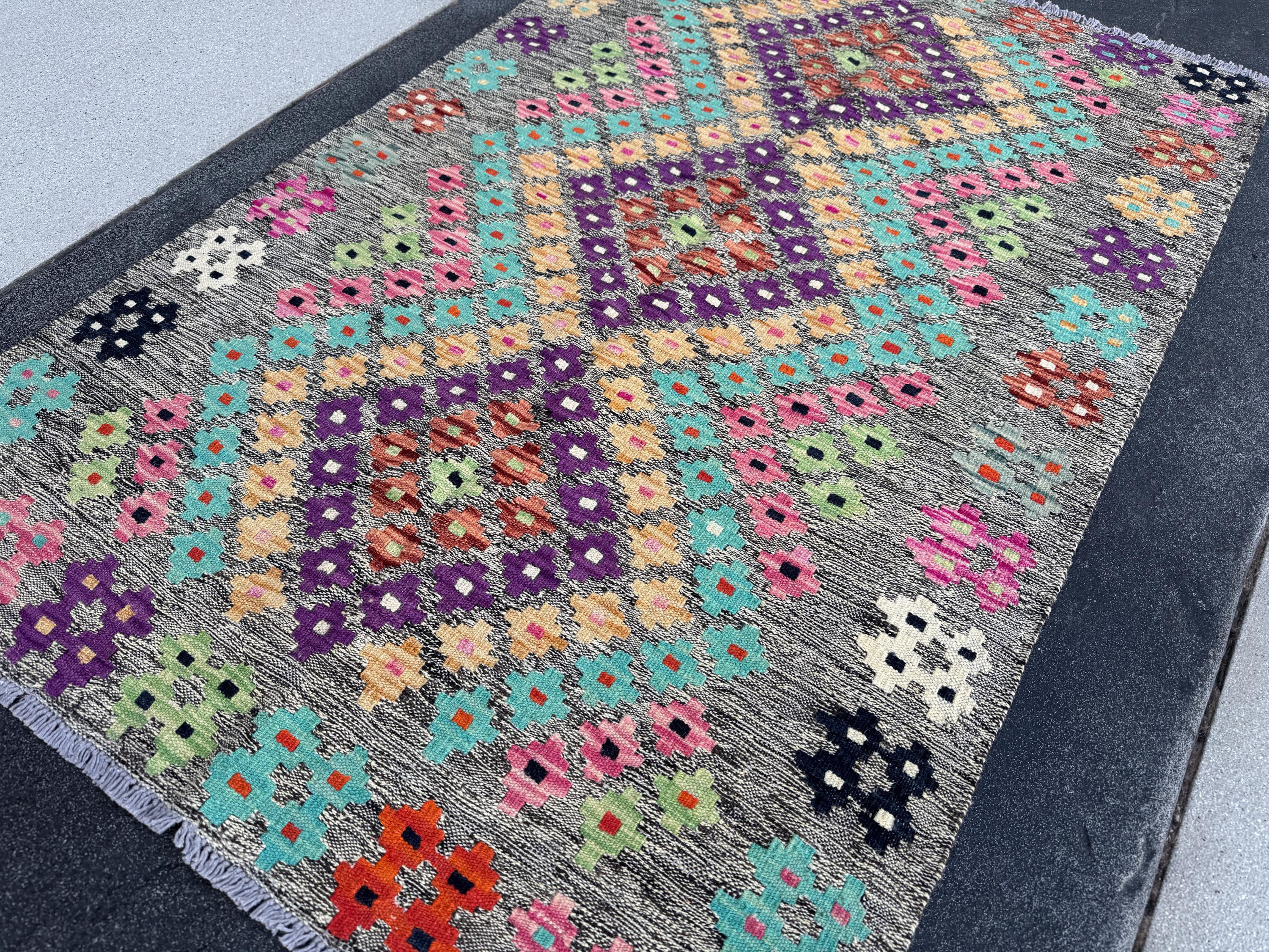 3x5 Handmade Afghan Kilim Runner Rug | Grey Black Cream Blush Baby Pink Peach Burnt Orange Purple Mint Green Aqua Midnight Blue | Wool