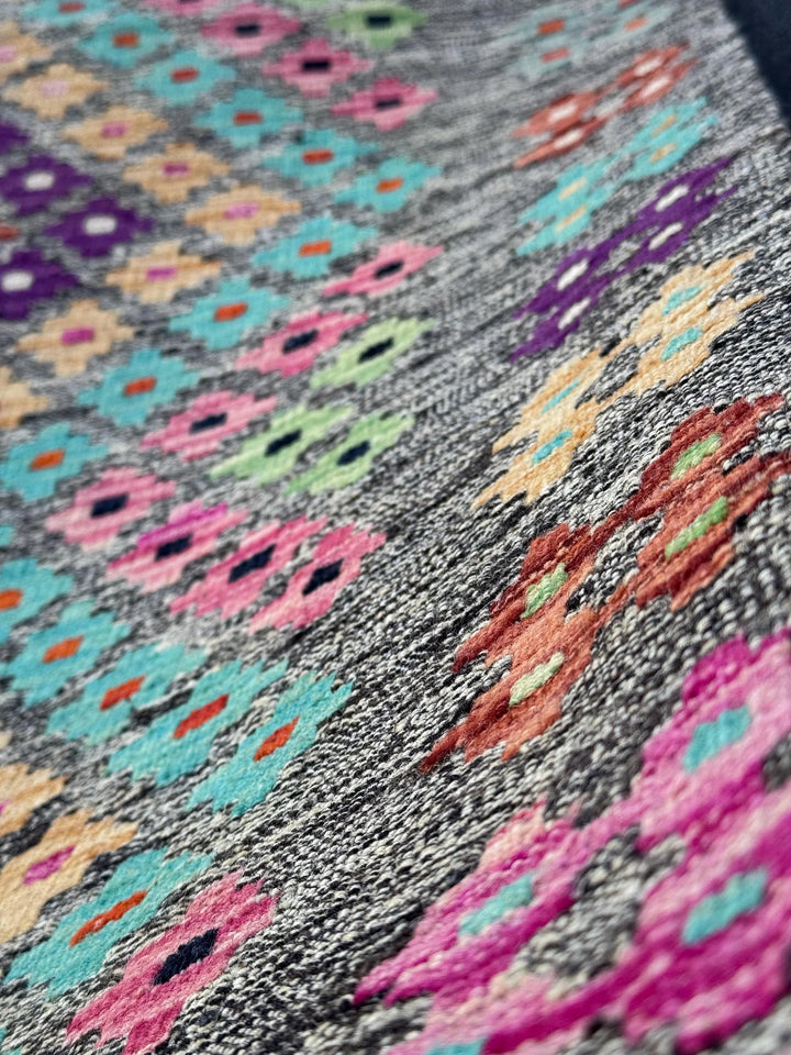 3x5 Handmade Afghan Kilim Runner Rug | Grey Black Cream Blush Baby Pink Peach Burnt Orange Purple Mint Green Aqua Midnight Blue | Wool