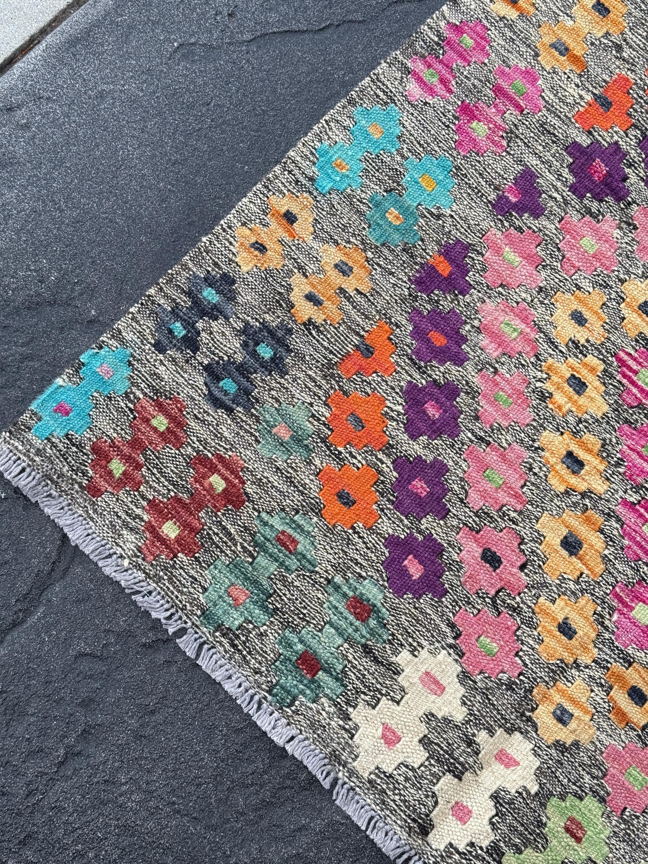 3x5 Handmade Afghan Kilim Runner Rug | Grey Aqua Teal Blue Peach Orange White Cream Fuchsia Blush Pink Black Purple Mint Green Wine Red