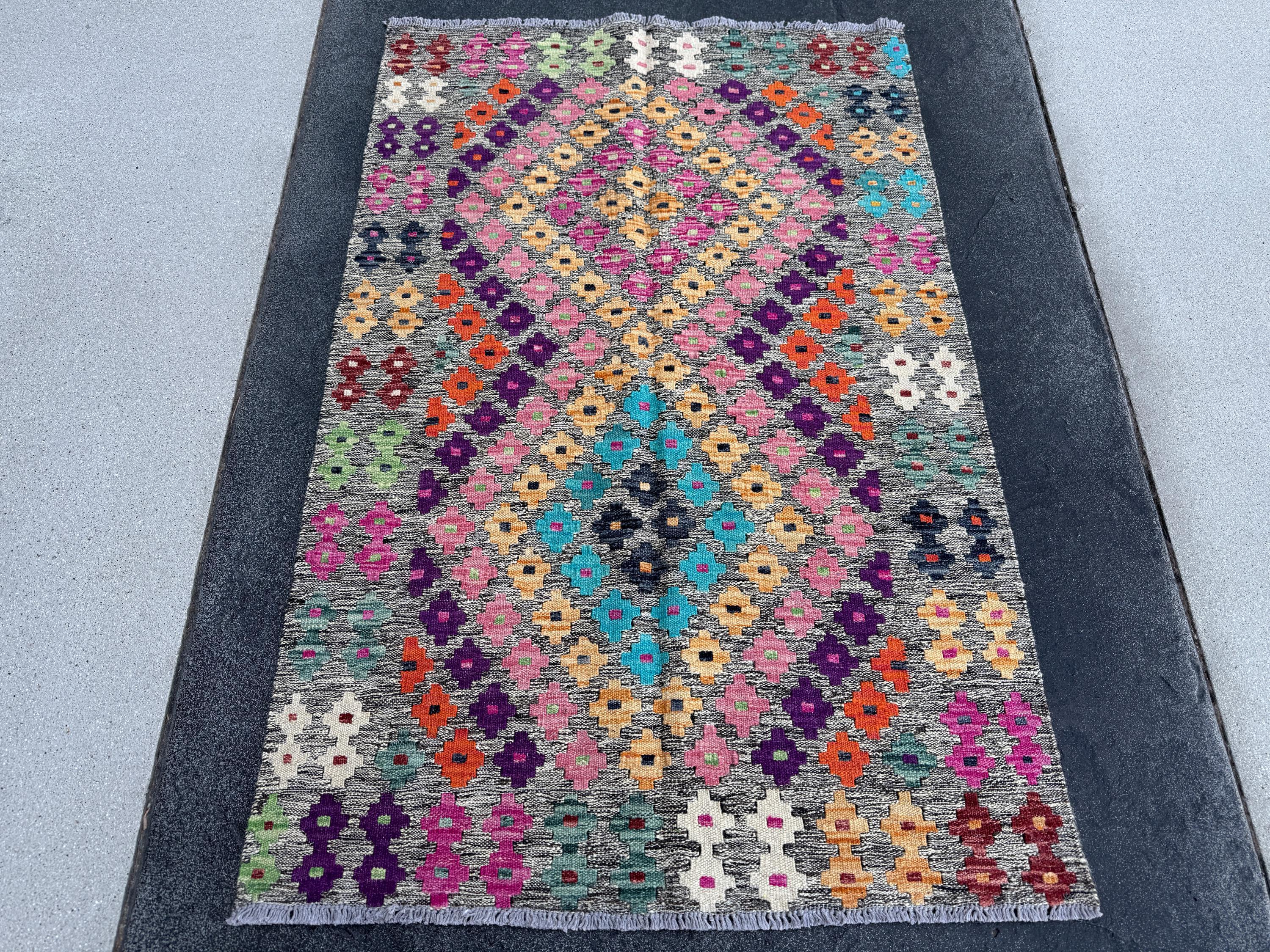 3x5 Handmade Afghan Kilim Runner Rug | Grey Aqua Teal Blue Peach Orange White Cream Fuchsia Blush Pink Black Purple Mint Green Wine Red